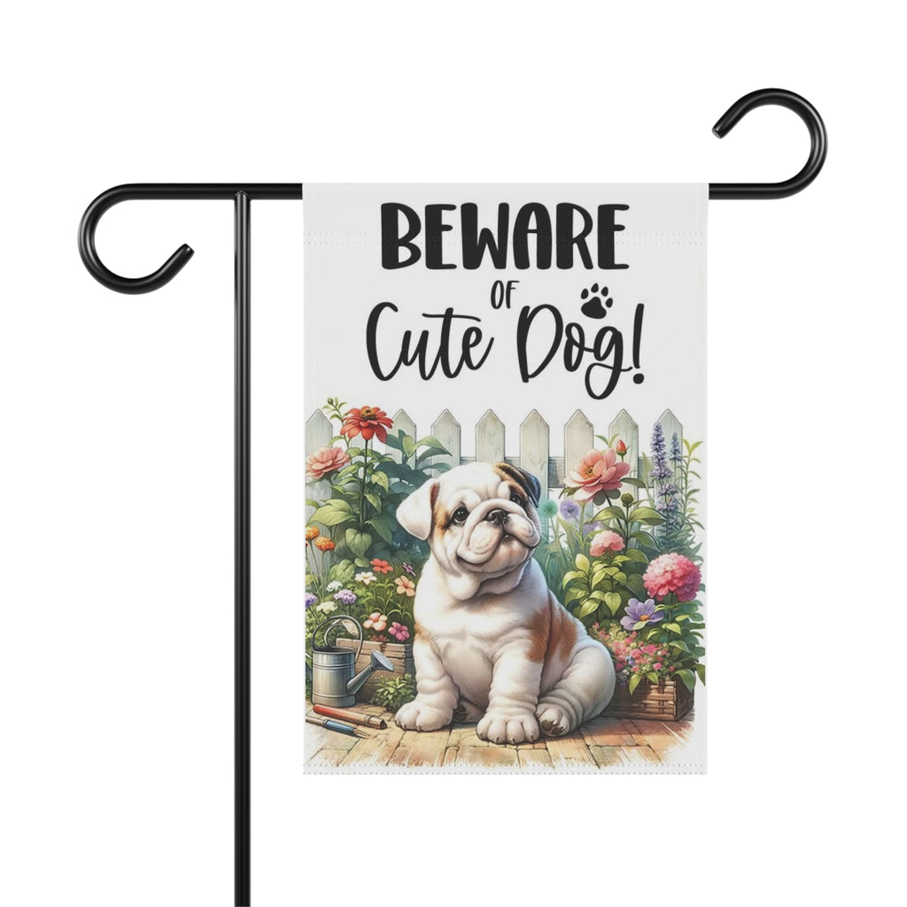 Beware of Cute Dog Garden Flag – Bulldog Floral Garden & House Banner