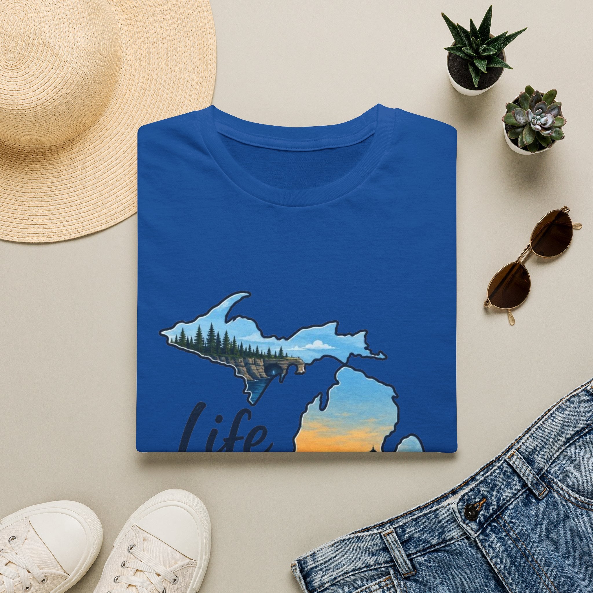 Michigan 'Life in the Mitten' T-Shirt — Scenic Upper & Lower Peninsula Sunset Tee