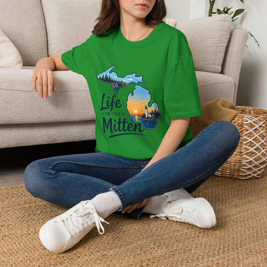 Michigan 'Life in the Mitten' T-Shirt — Scenic Upper & Lower Peninsula Sunset Tee