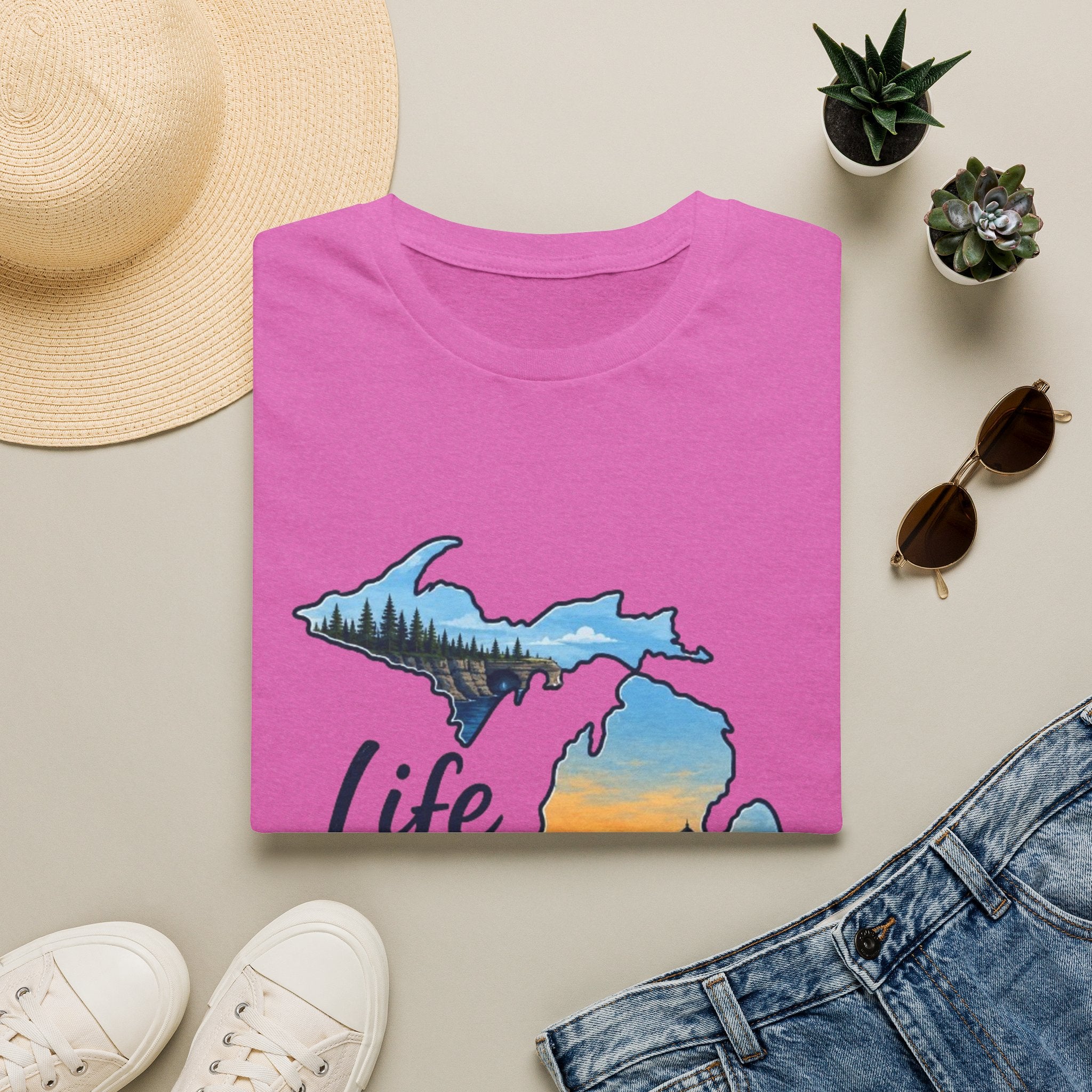 Michigan 'Life in the Mitten' T-Shirt — Scenic Upper & Lower Peninsula Sunset Tee