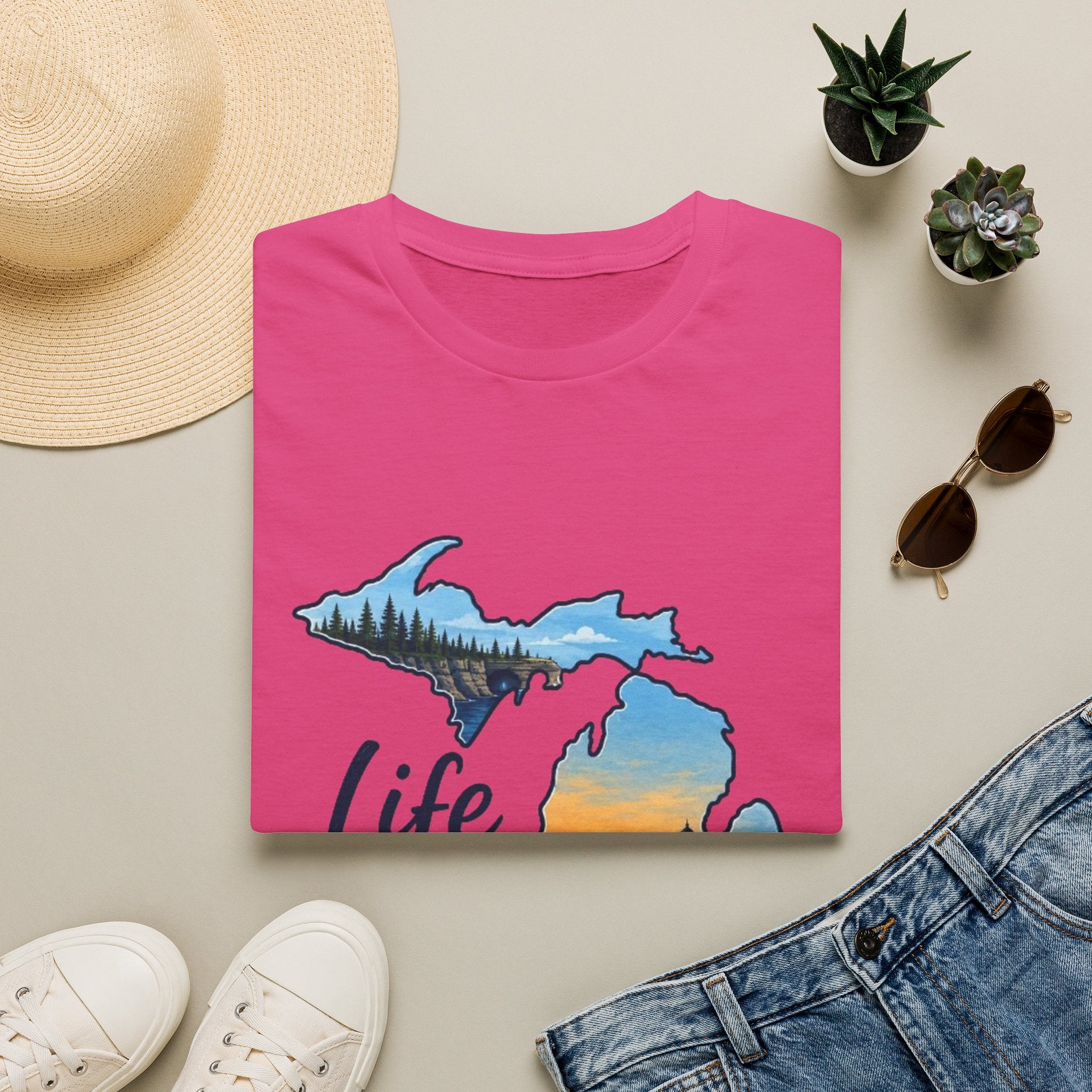 Michigan 'Life in the Mitten' T-Shirt — Scenic Upper & Lower Peninsula Sunset Tee