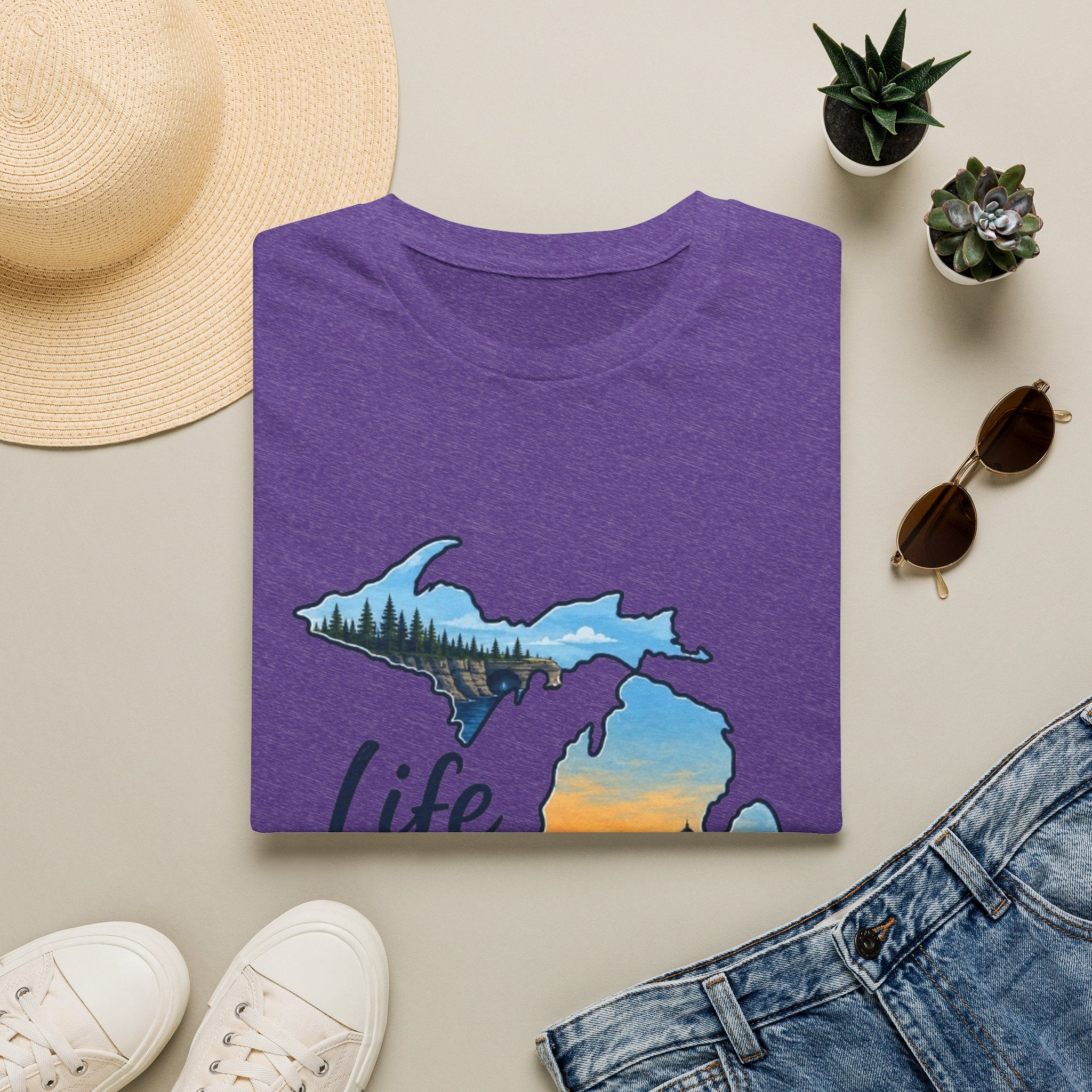 Michigan 'Life in the Mitten' T-Shirt — Scenic Upper & Lower Peninsula Sunset Tee