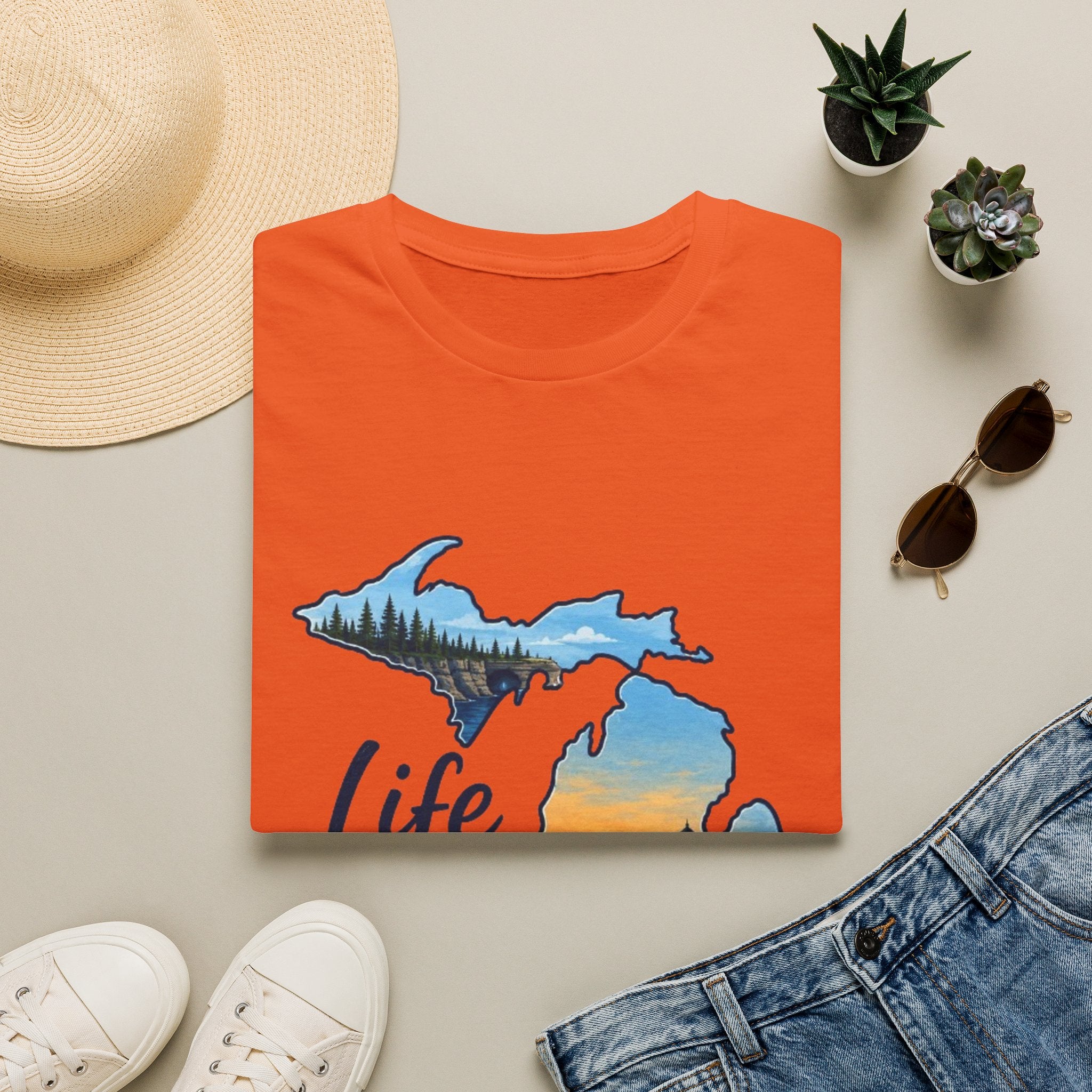 Michigan 'Life in the Mitten' T-Shirt — Scenic Upper & Lower Peninsula Sunset Tee