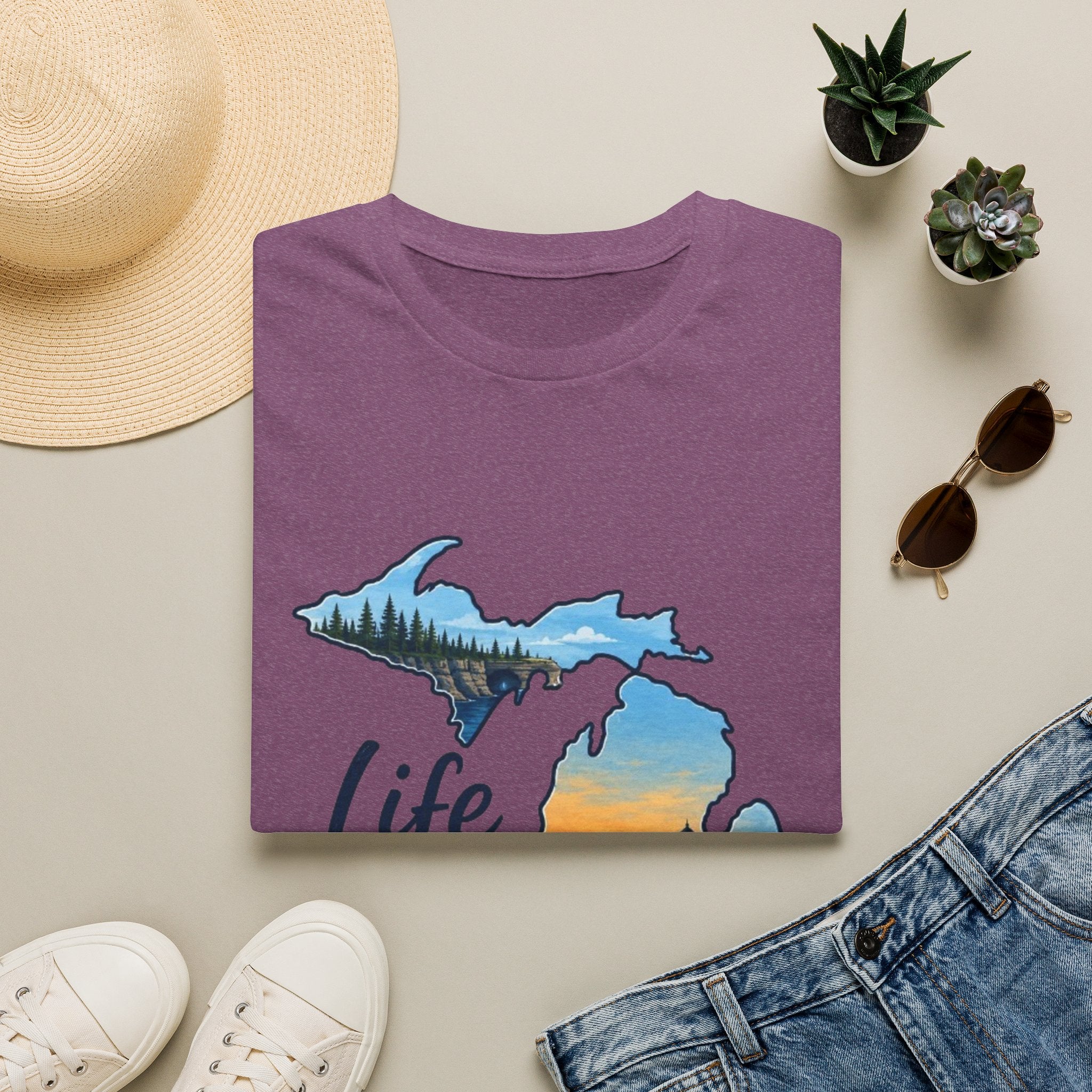 Michigan 'Life in the Mitten' T-Shirt — Scenic Upper & Lower Peninsula Sunset Tee