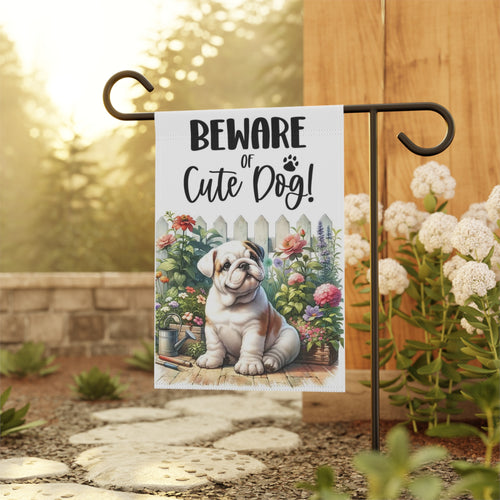 Beware of Cute Dog Garden Flag – Bulldog Floral Garden & House Banner