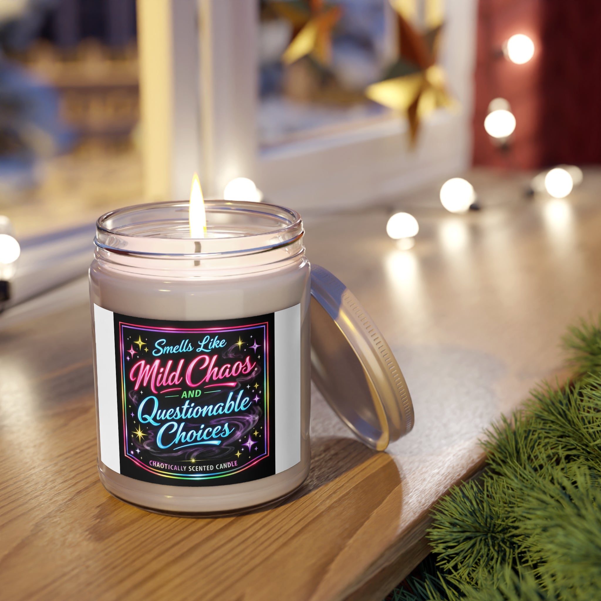 Mild Chaos & Questionable Choices Soy Candle — 9oz Scented Jar with White Lid