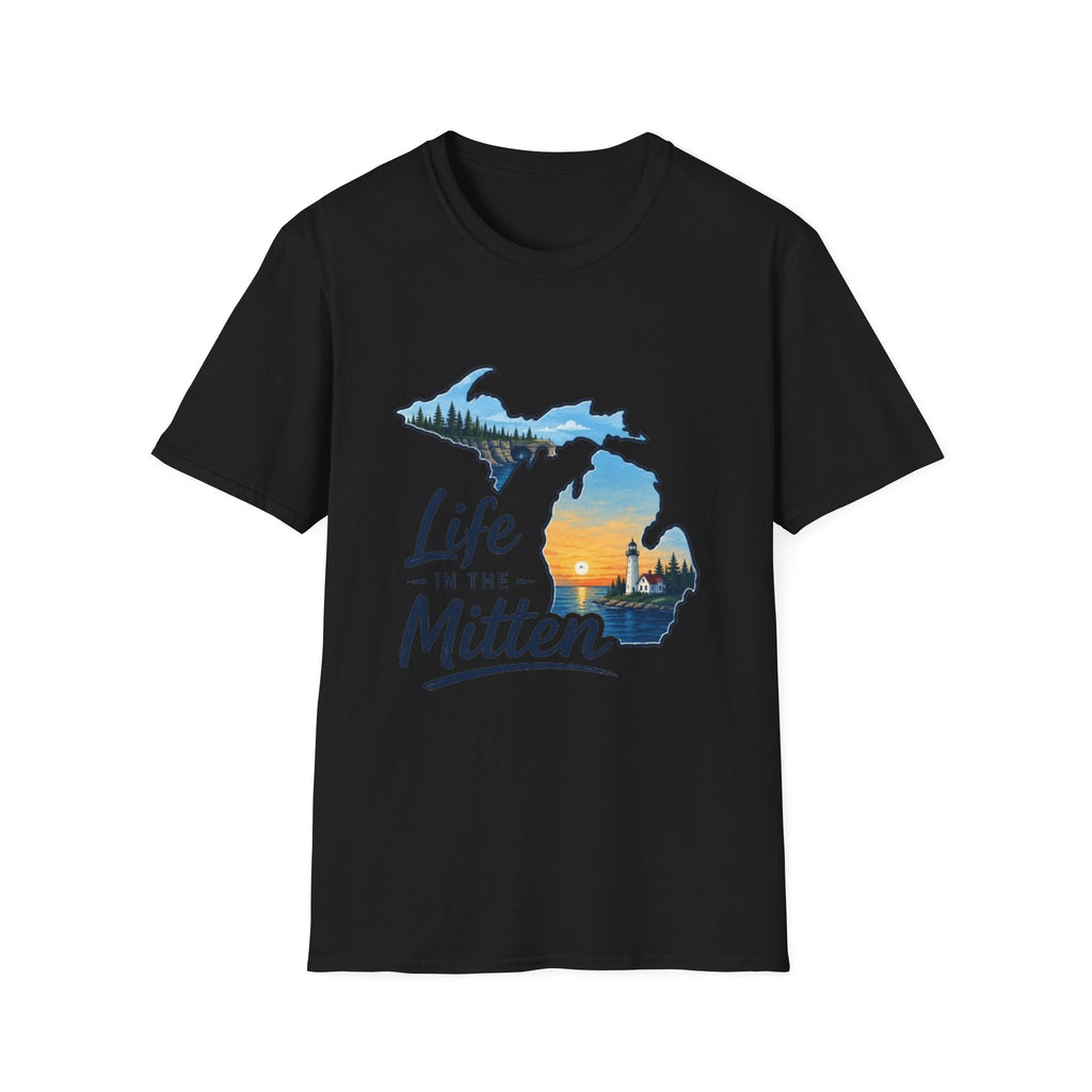 Michigan 'Life in the Mitten' T-Shirt — Scenic Upper & Lower Peninsula Sunset Tee