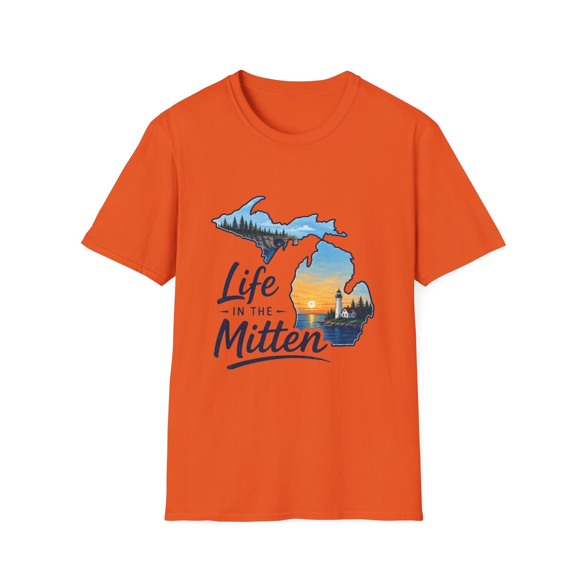 Michigan 'Life in the Mitten' T-Shirt — Scenic Upper & Lower Peninsula Sunset Tee