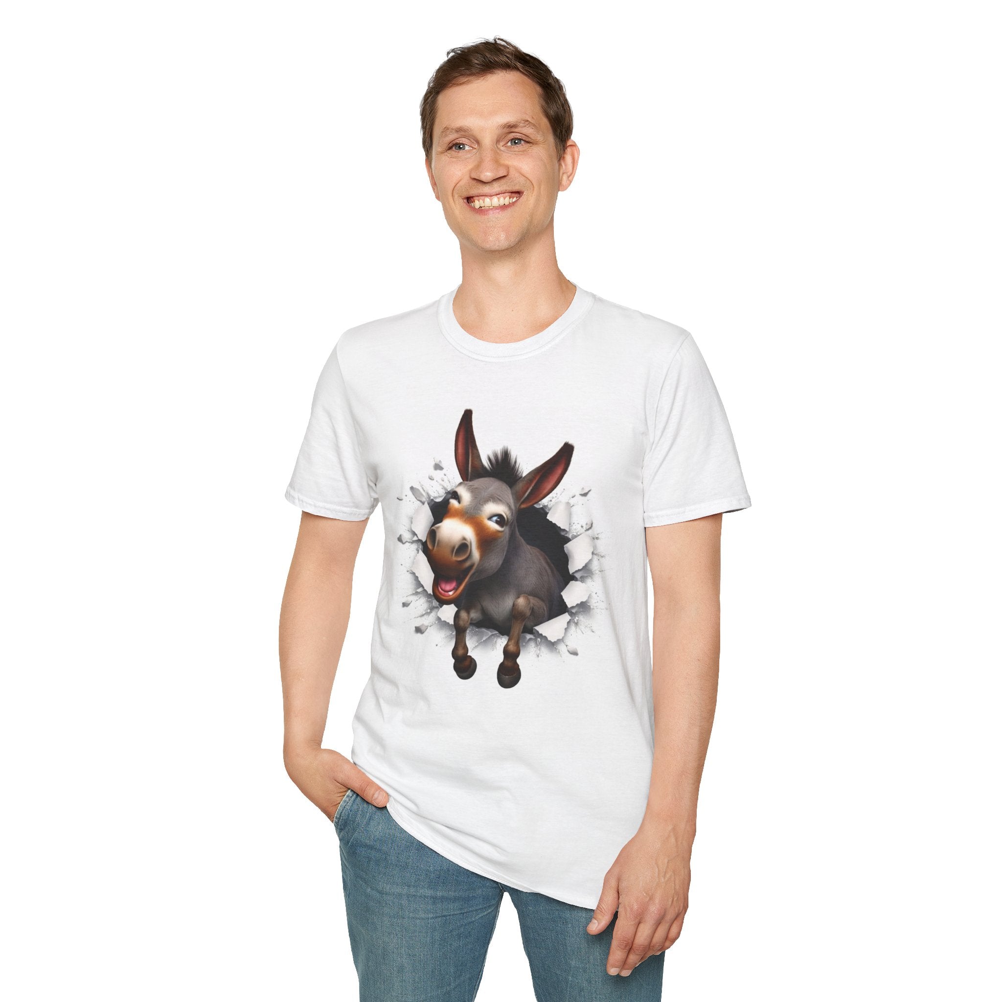 Donkey Breakthrough T-Shirt — Funny 3D Bursting Donkey Front & Back Design