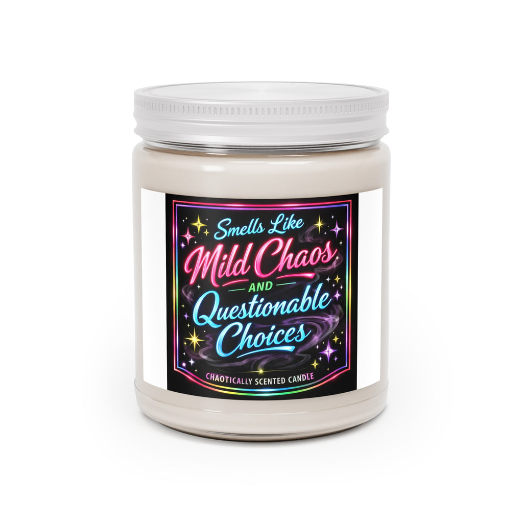 Mild Chaos & Questionable Choices Soy Candle — 9oz Scented Jar with White Lid