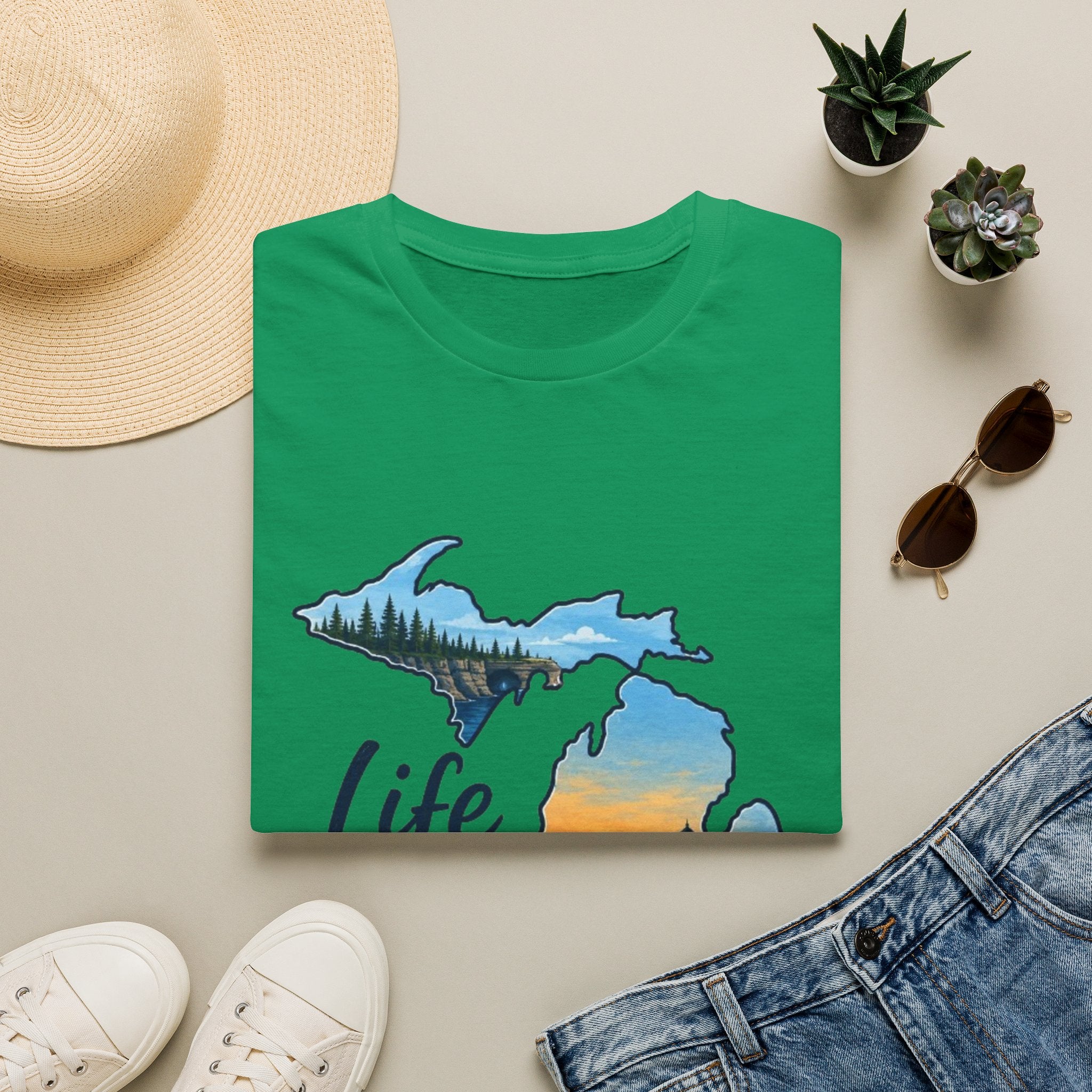 Michigan 'Life in the Mitten' T-Shirt — Scenic Upper & Lower Peninsula Sunset Tee