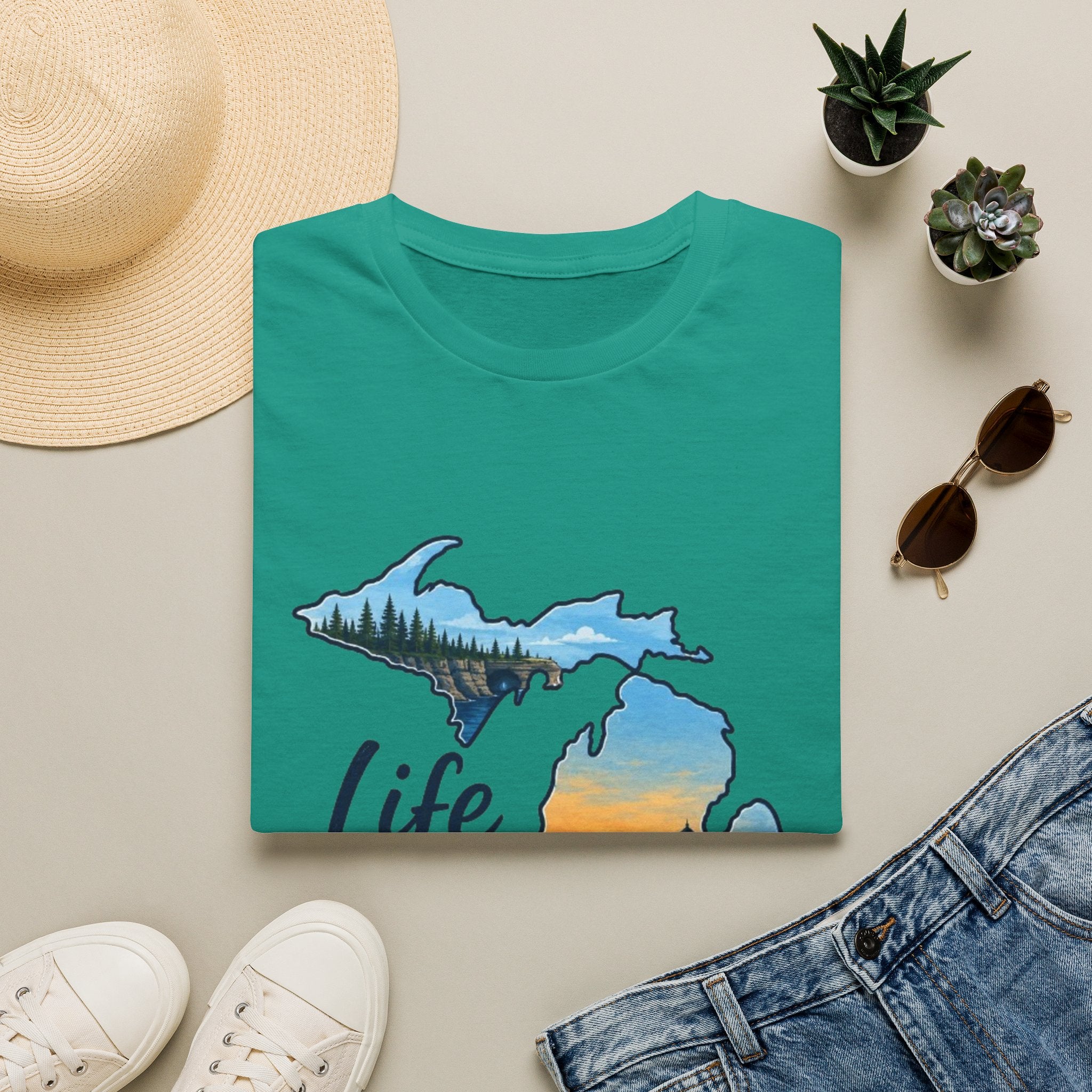 Michigan 'Life in the Mitten' T-Shirt — Scenic Upper & Lower Peninsula Sunset Tee