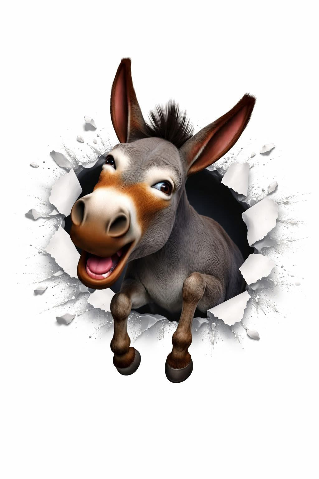Donkey Breakthrough T-Shirt — Funny 3D Bursting Donkey Front & Back Design