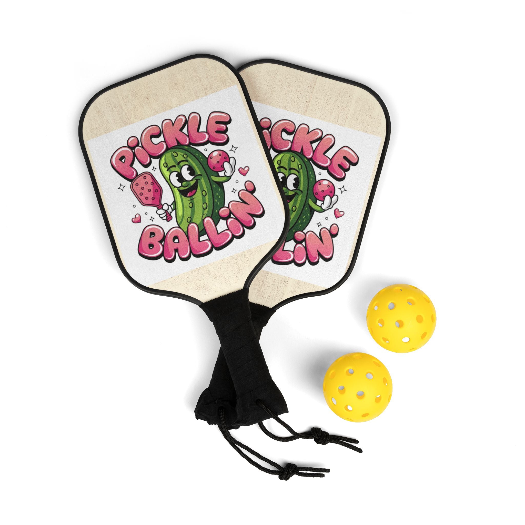 Pickle Ballin' Pickleball Paddle Set — Cute Pickle Graphic Paddle & Balls
