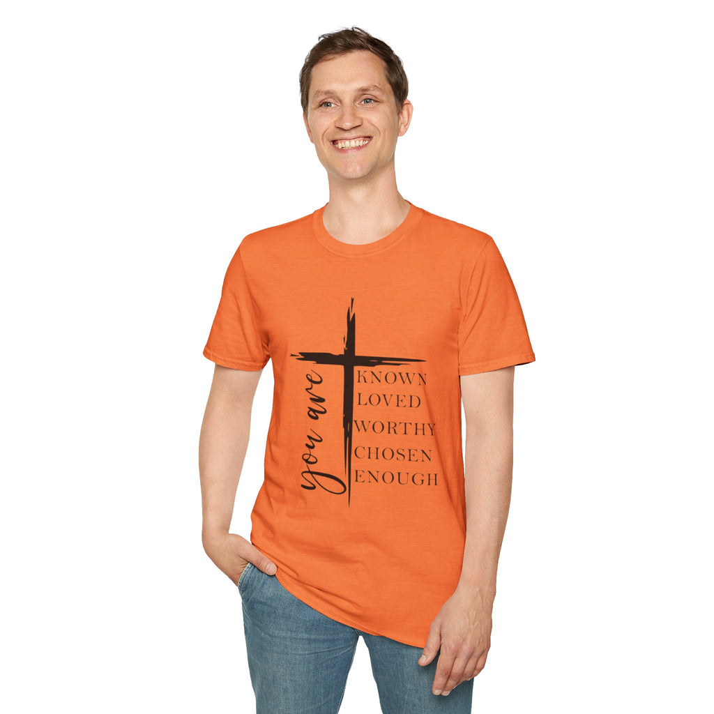 Christian Cross 'You Are' Inspirational T-Shirt — Known, Loved, Worthy, Chosen, Enough