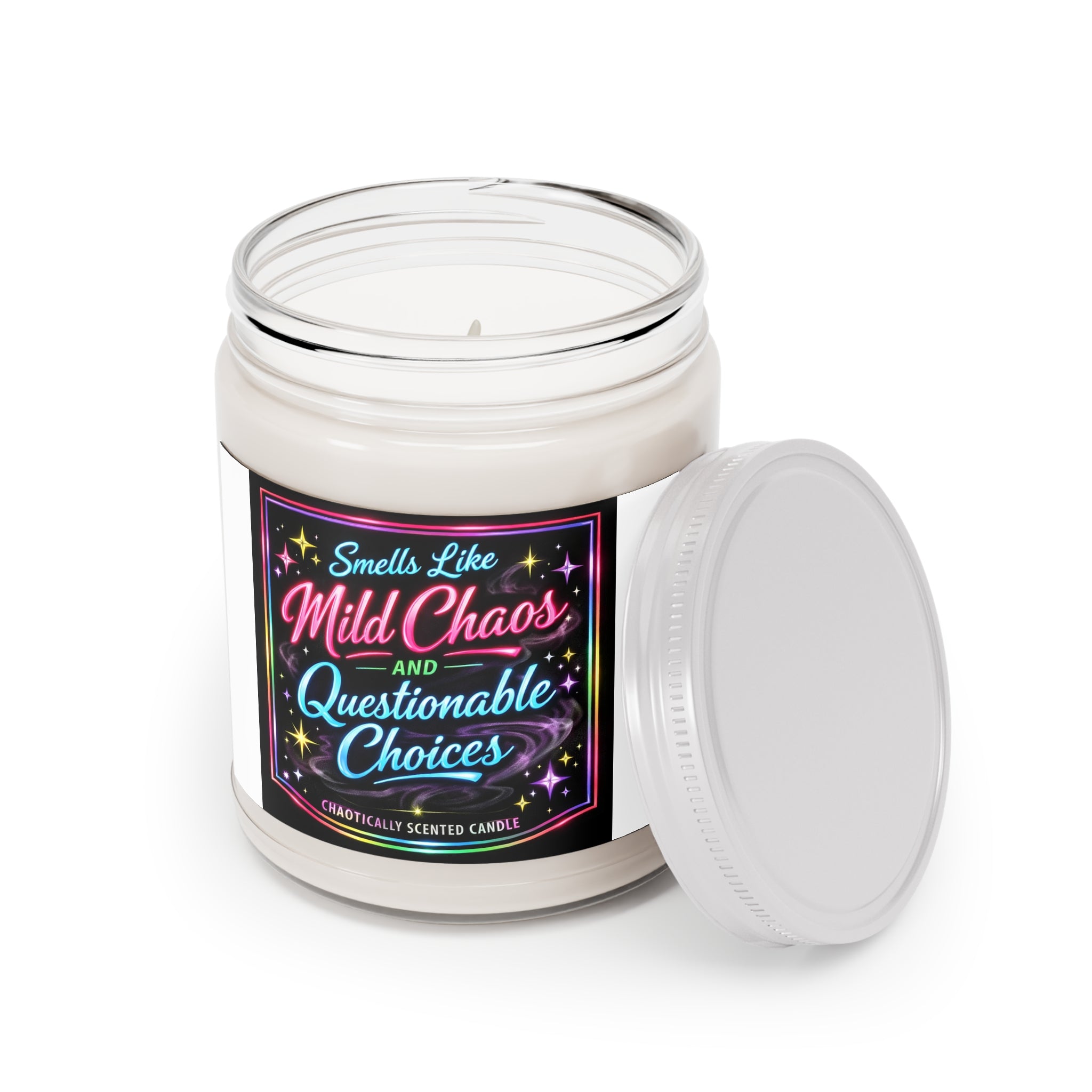 Mild Chaos & Questionable Choices Soy Candle — 9oz Scented Jar with White Lid