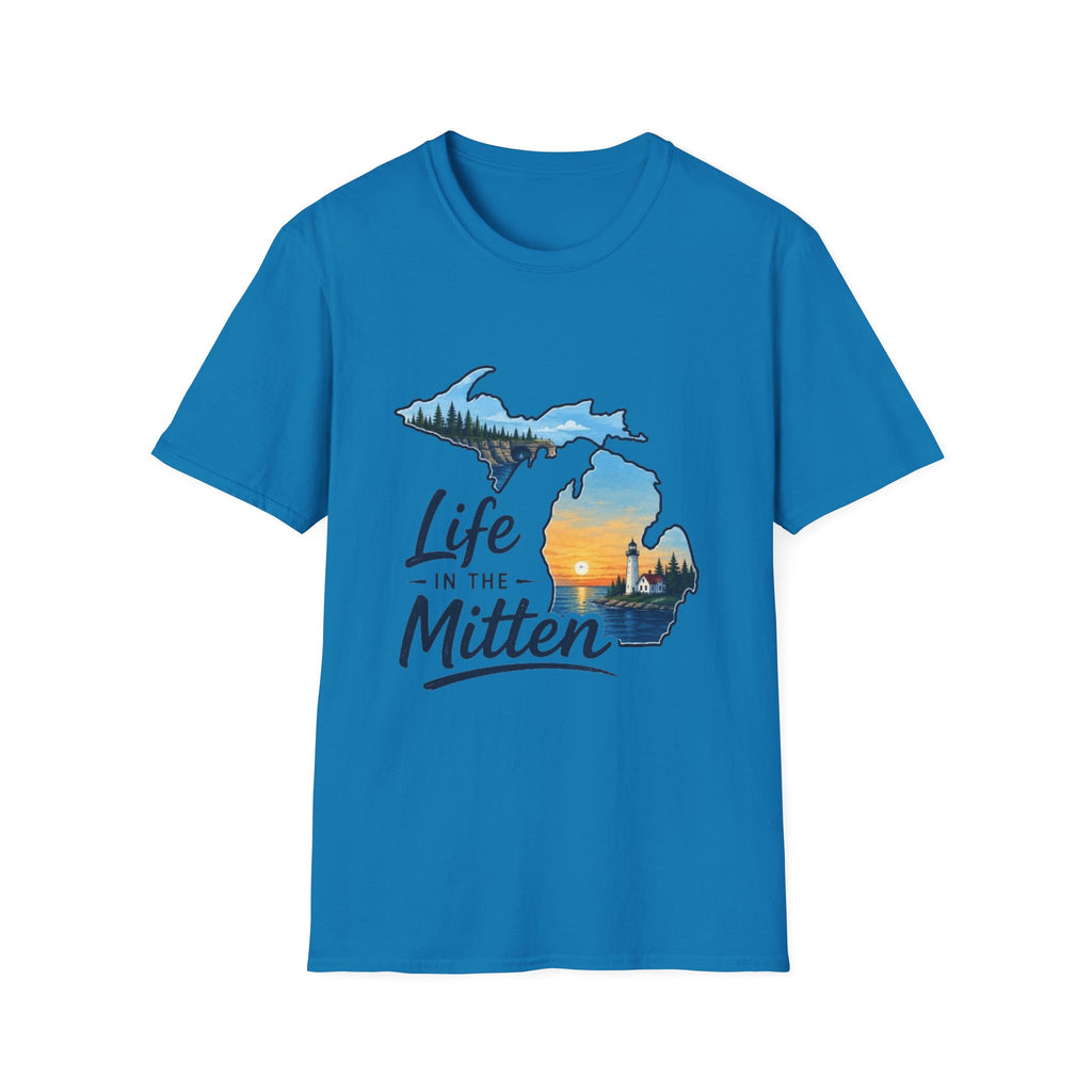 Michigan 'Life in the Mitten' T-Shirt — Scenic Upper & Lower Peninsula Sunset Tee