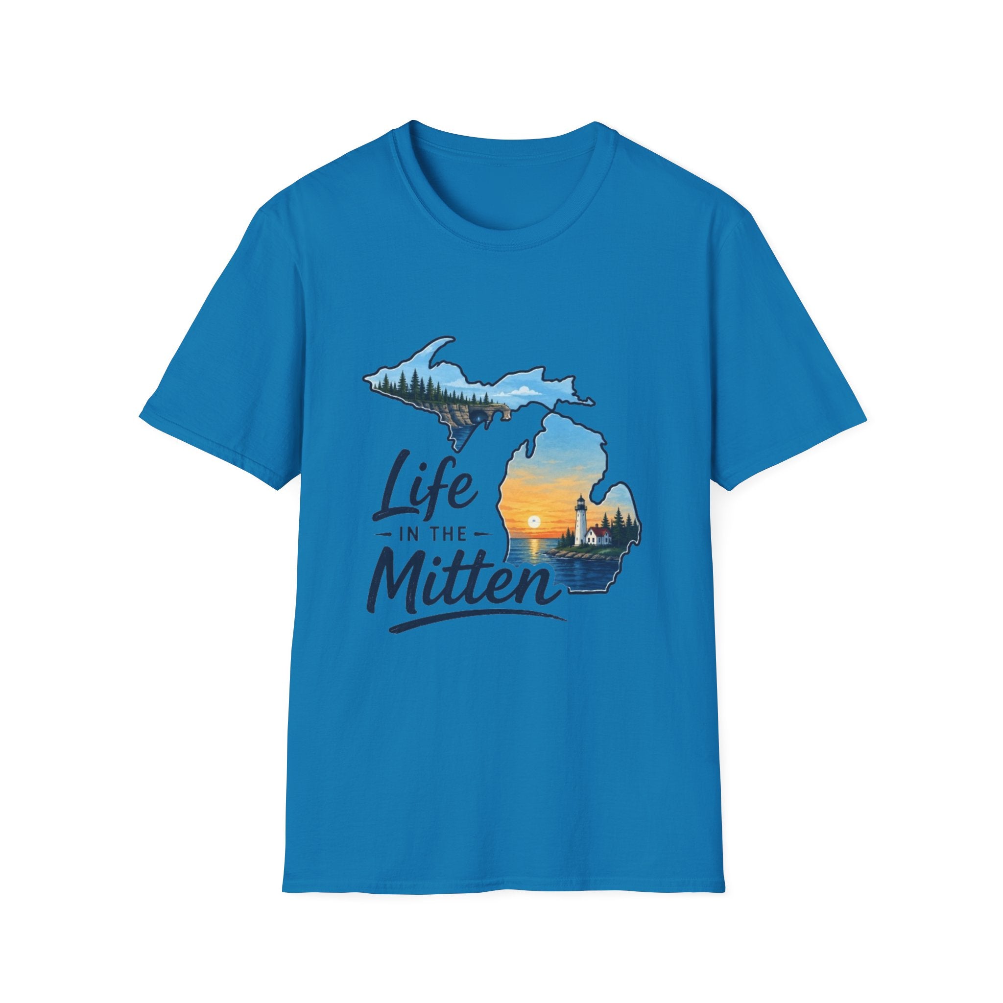 Michigan 'Life in the Mitten' T-Shirt — Scenic Upper & Lower Peninsula Sunset Tee