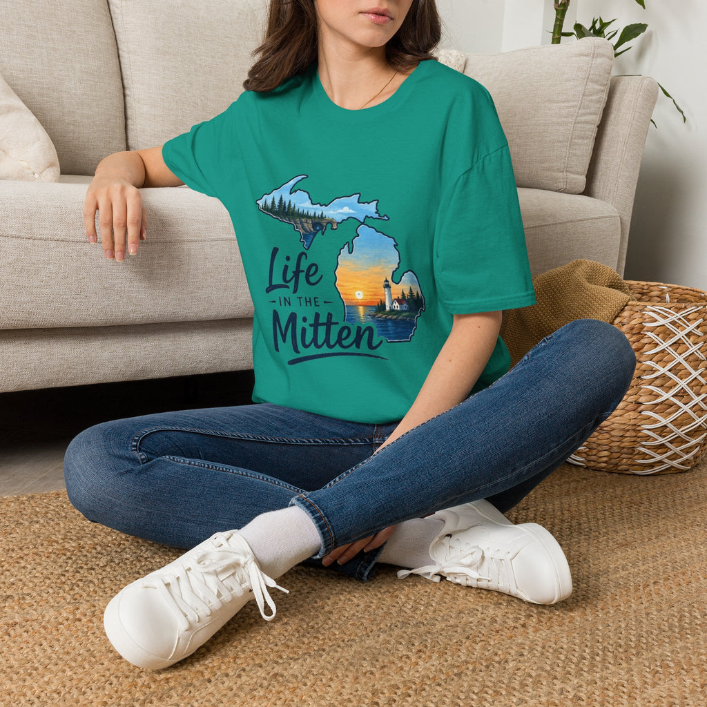 Michigan 'Life in the Mitten' T-Shirt — Scenic Upper & Lower Peninsula Sunset Tee