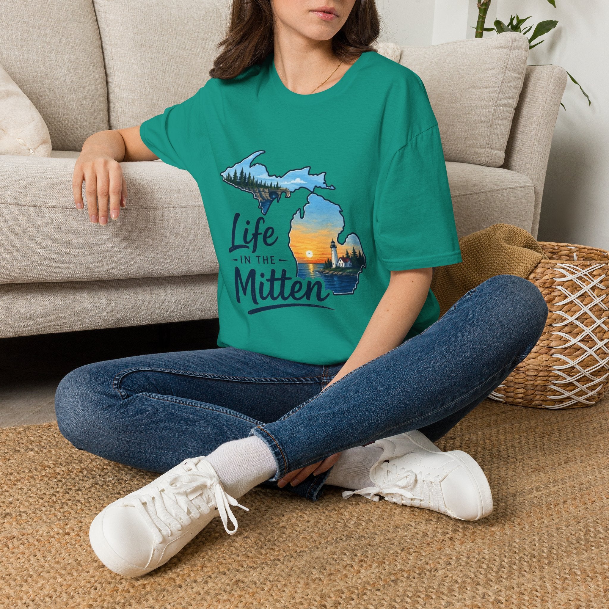 Michigan 'Life in the Mitten' T-Shirt — Scenic Upper & Lower Peninsula Sunset Tee