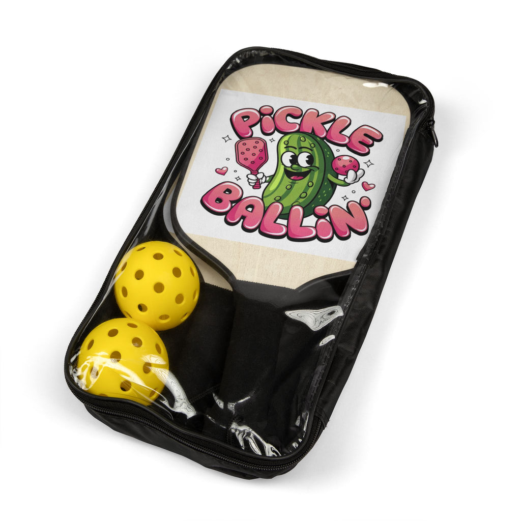 Pickle Ballin' Pickleball Paddle Set — Cute Pickle Graphic Paddle & Balls