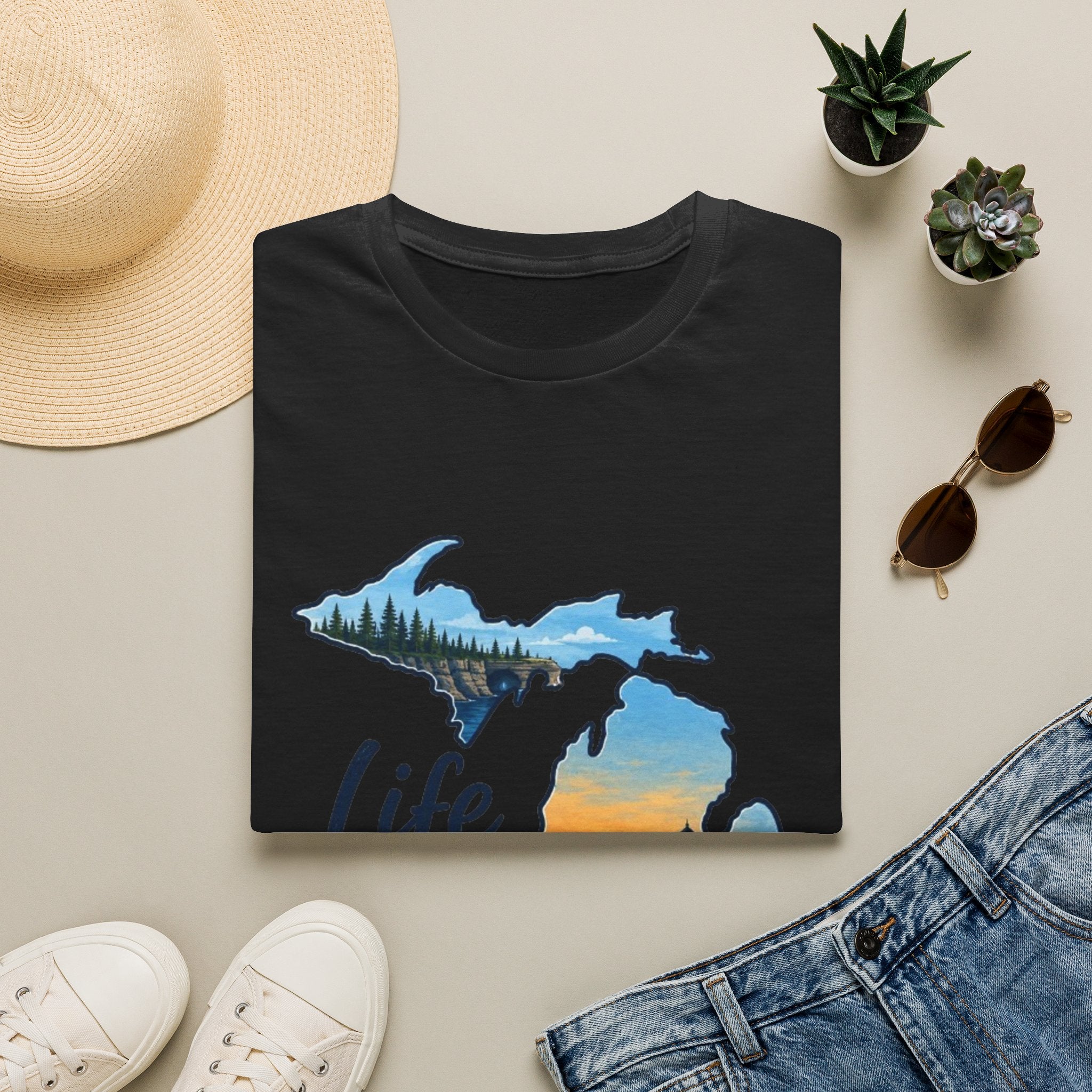Michigan 'Life in the Mitten' T-Shirt — Scenic Upper & Lower Peninsula Sunset Tee