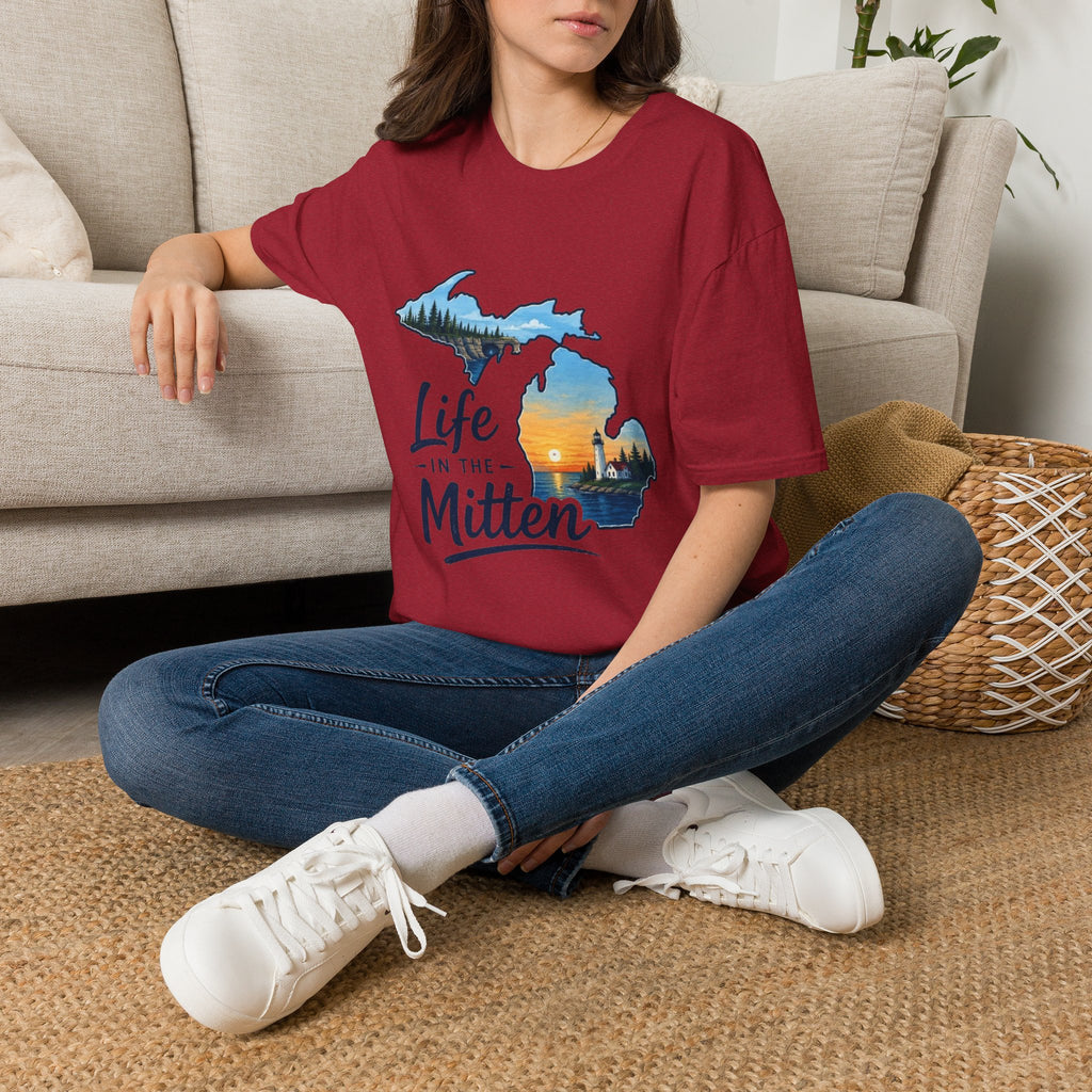 Michigan 'Life in the Mitten' T-Shirt — Scenic Upper & Lower Peninsula Sunset Tee