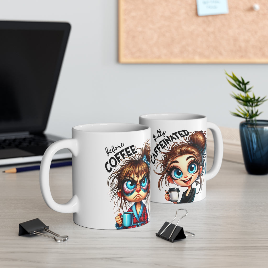Coffee Mug – 'Before Coffee' Grumpy Cute Girl Ceramic 11oz