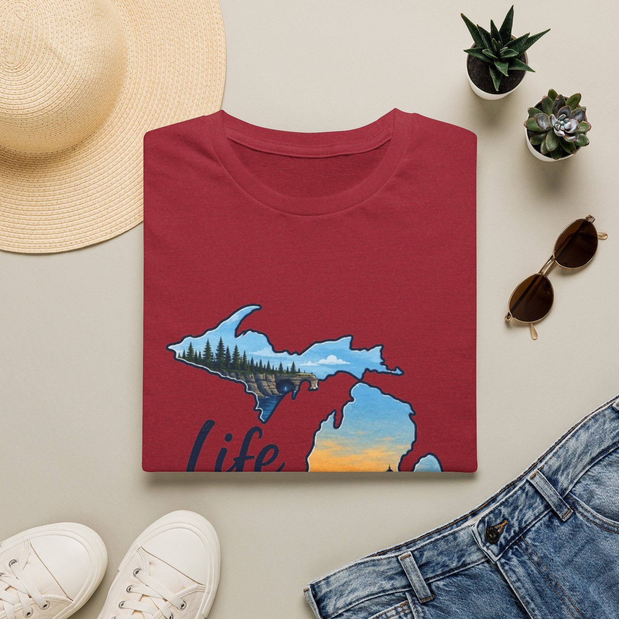 Michigan 'Life in the Mitten' T-Shirt — Scenic Upper & Lower Peninsula Sunset Tee