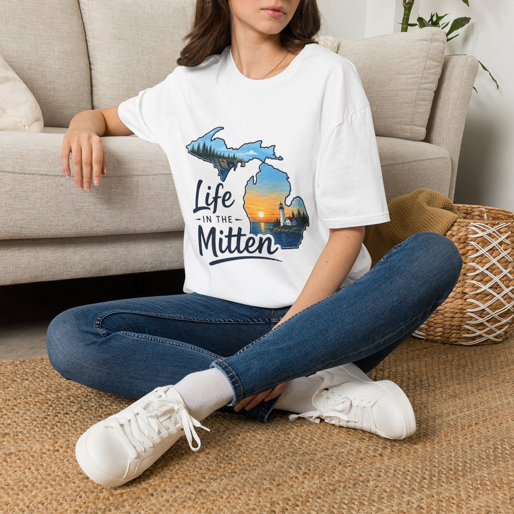 Michigan 'Life in the Mitten' T-Shirt — Scenic Upper & Lower Peninsula Sunset Tee