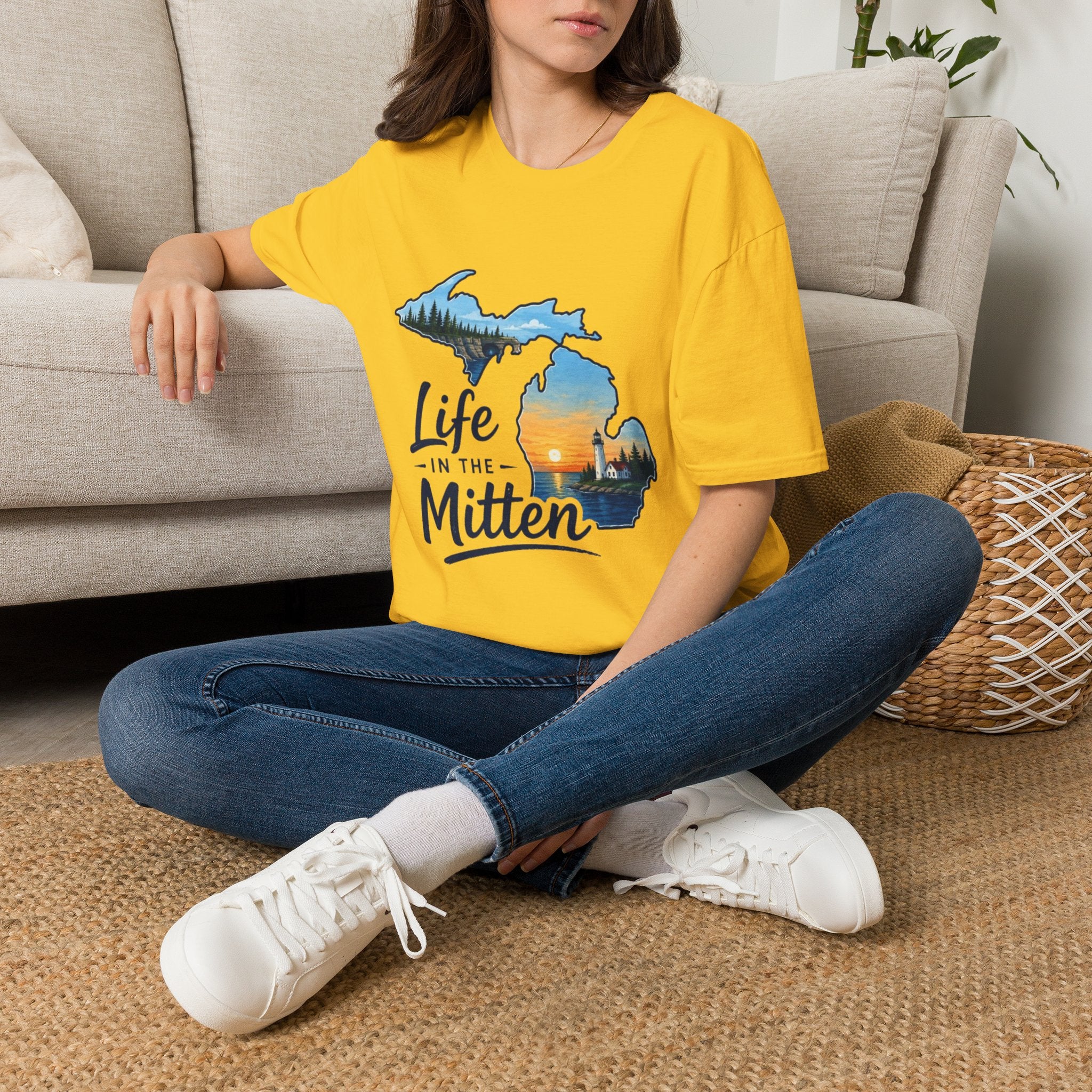 Michigan 'Life in the Mitten' T-Shirt — Scenic Upper & Lower Peninsula Sunset Tee