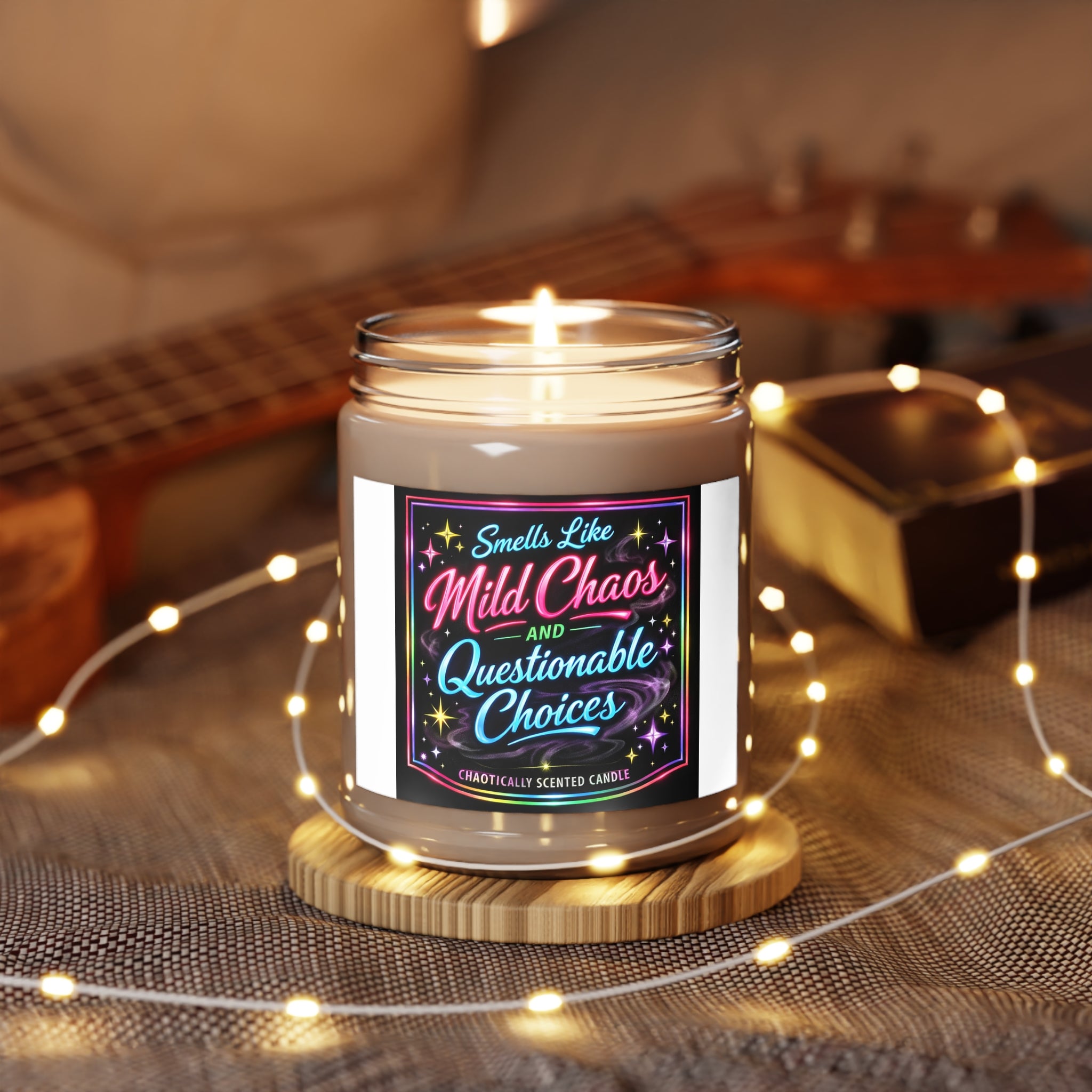 Mild Chaos & Questionable Choices Soy Candle — 9oz Scented Jar with White Lid