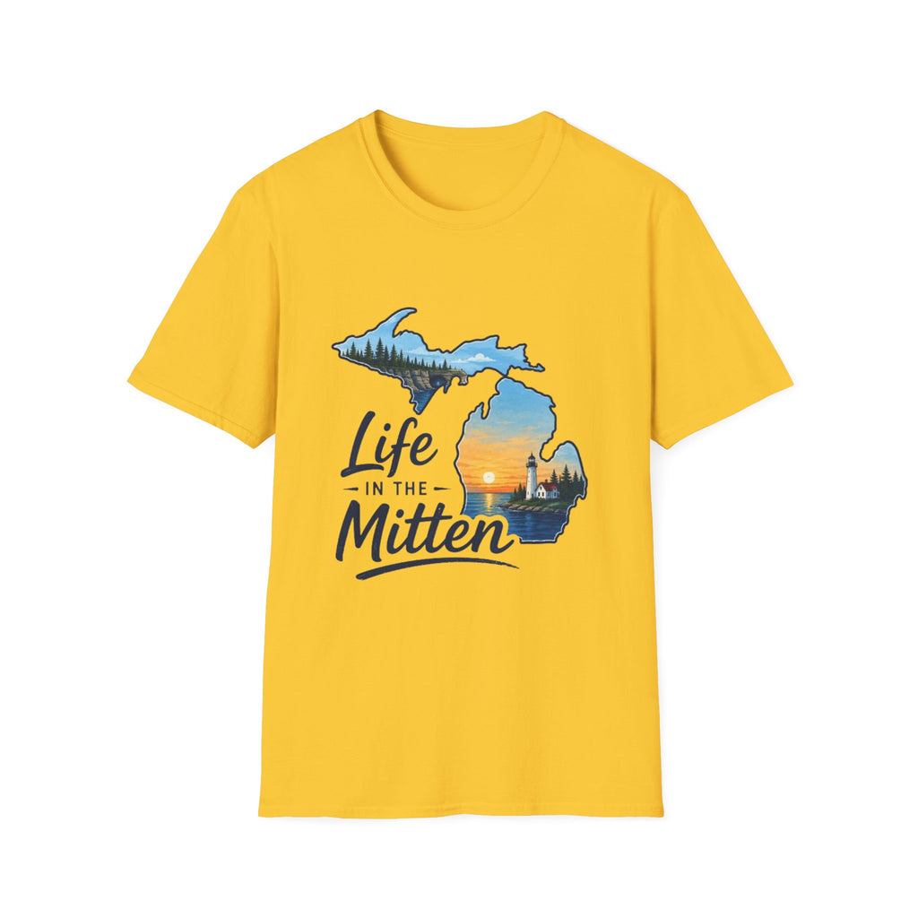 Michigan 'Life in the Mitten' T-Shirt — Scenic Upper & Lower Peninsula Sunset Tee