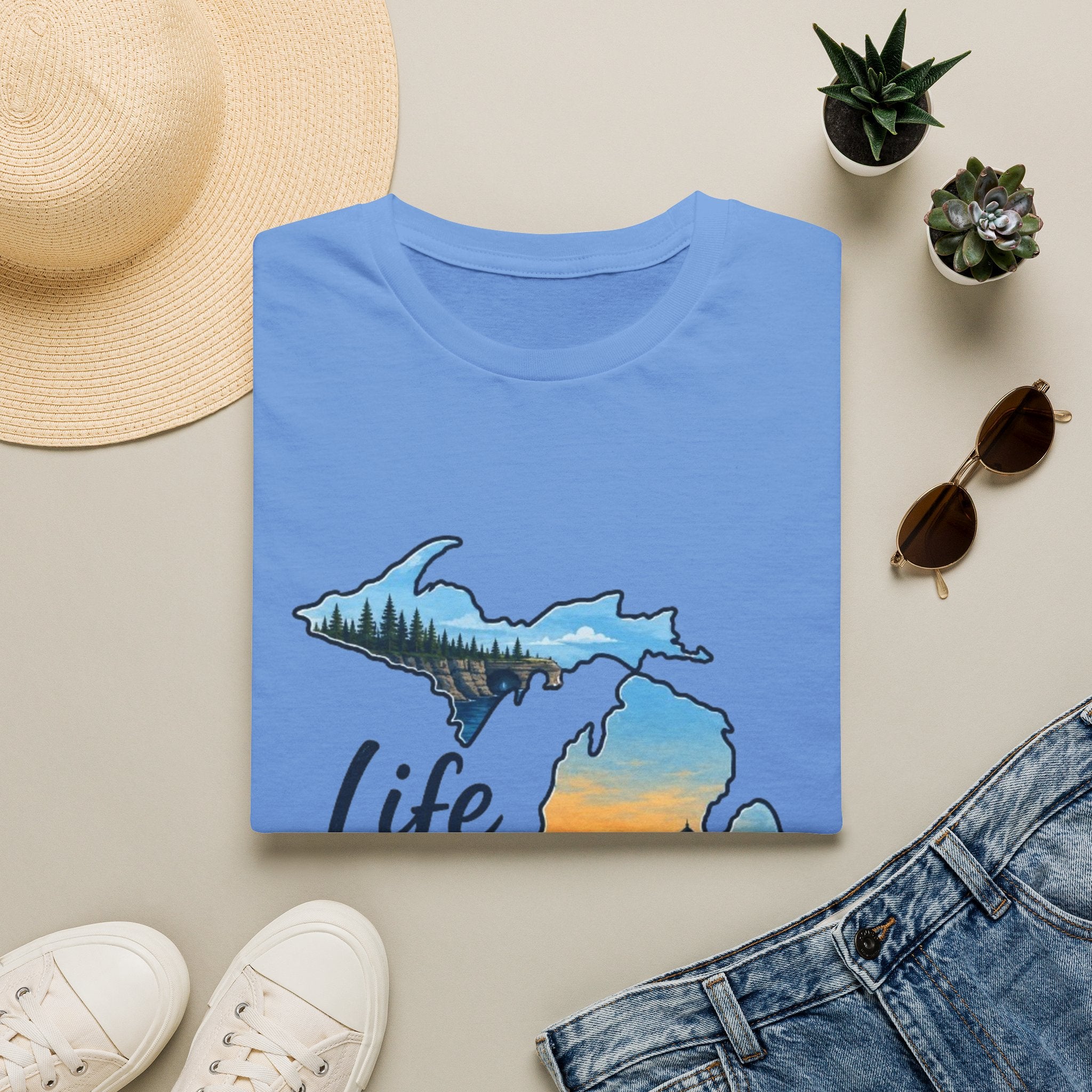 Michigan 'Life in the Mitten' T-Shirt — Scenic Upper & Lower Peninsula Sunset Tee