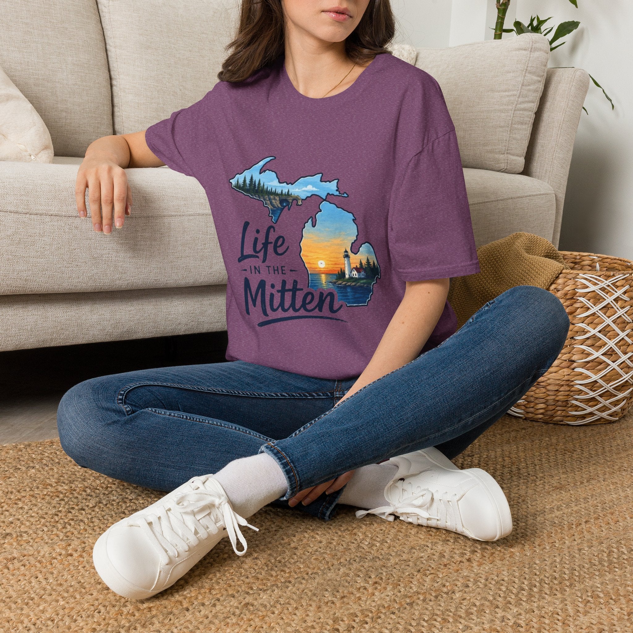 Michigan 'Life in the Mitten' T-Shirt — Scenic Upper & Lower Peninsula Sunset Tee