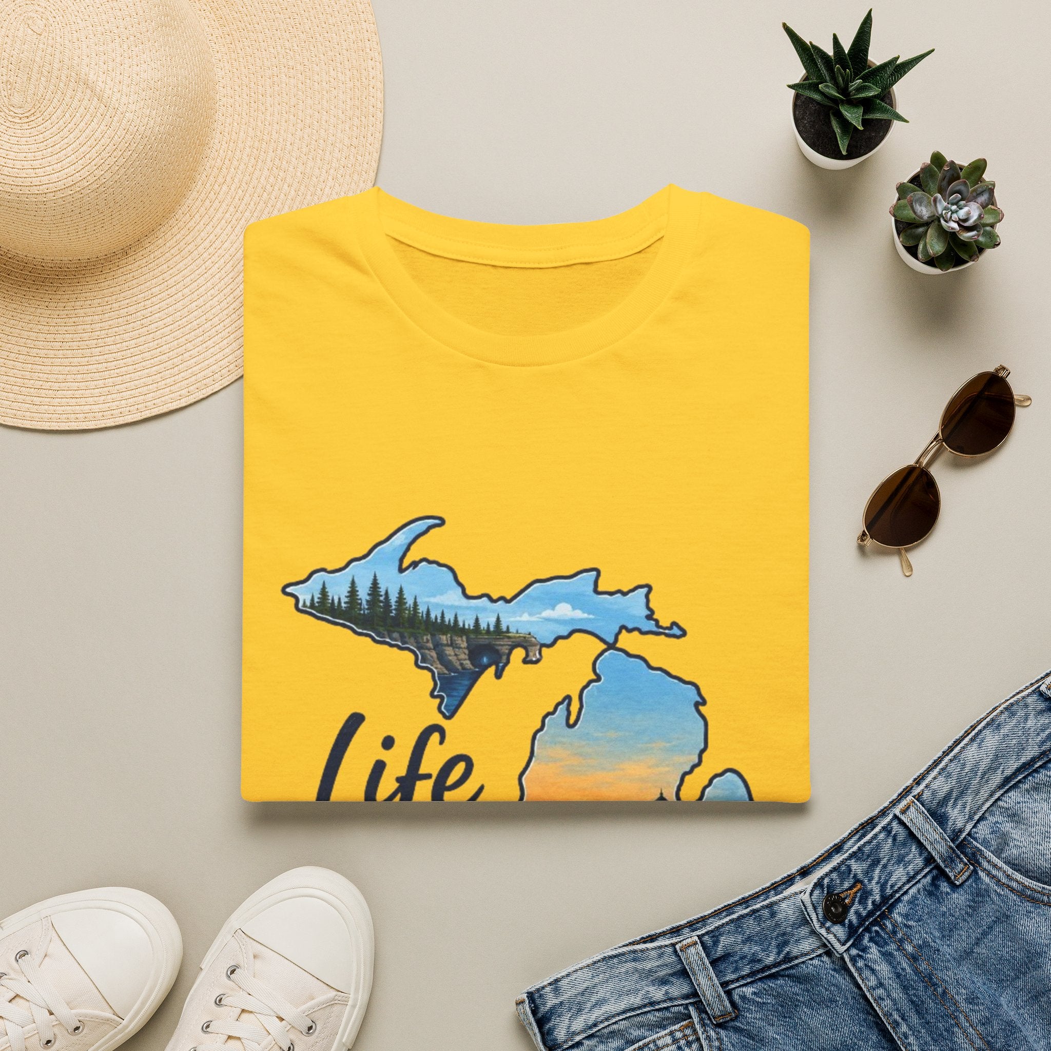 Michigan 'Life in the Mitten' T-Shirt — Scenic Upper & Lower Peninsula Sunset Tee
