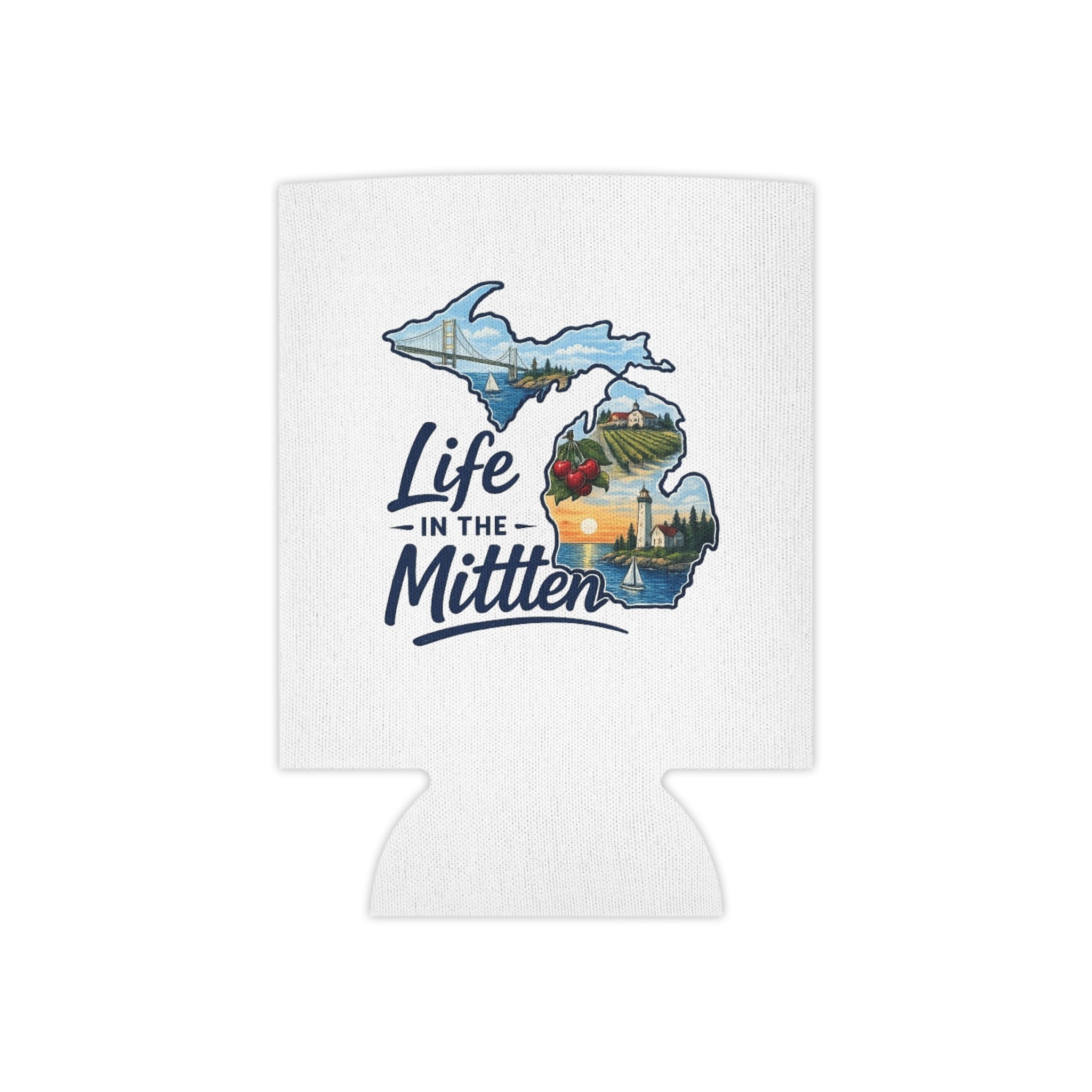 Life in the Mitten Can Cooler — Michigan State Map Beverage Koozie