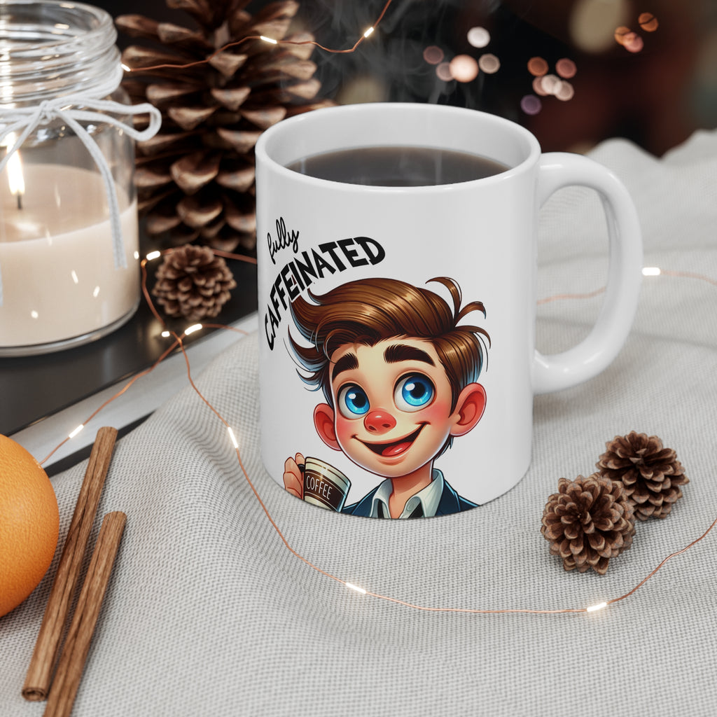 Coffee Mug — "Before Coffee, Fully Caffeinated" Grumpy Morning Cartoon Mug