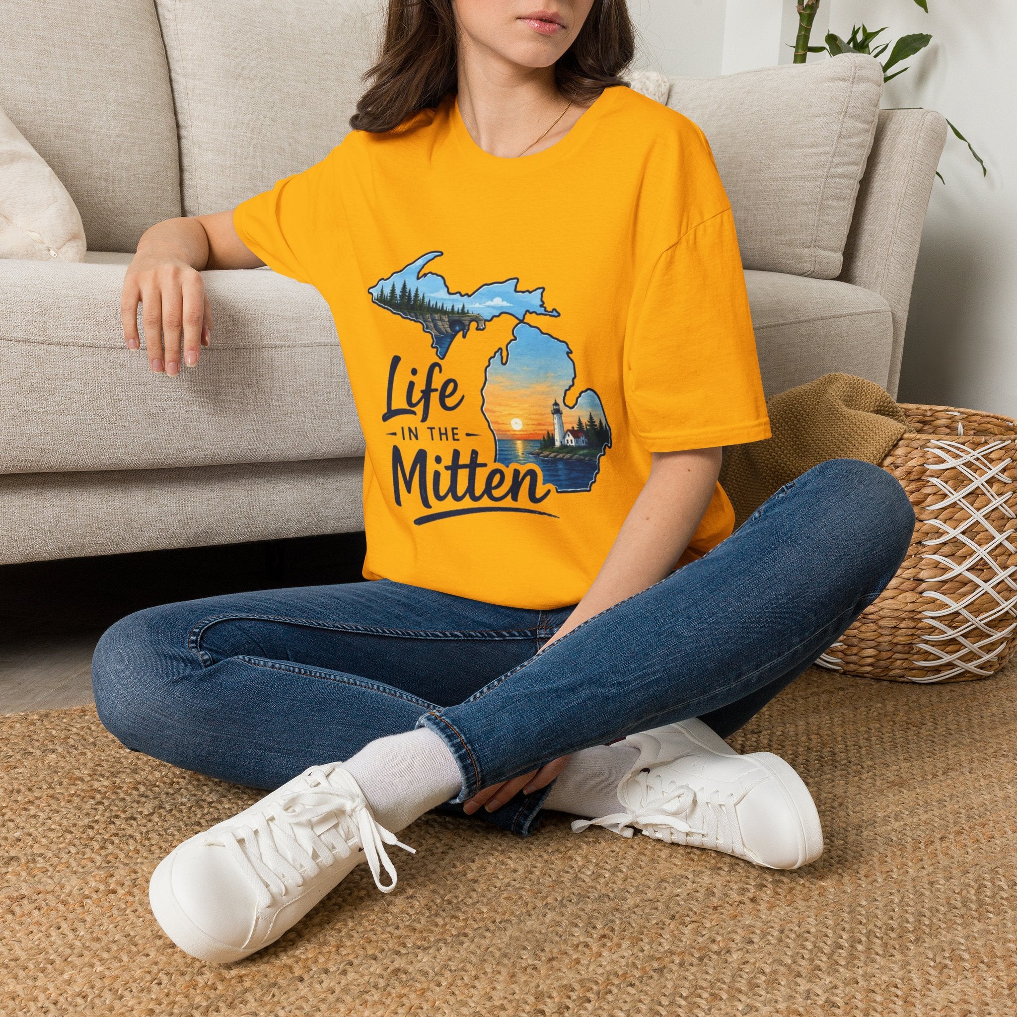 Michigan 'Life in the Mitten' T-Shirt — Scenic Upper & Lower Peninsula Sunset Tee