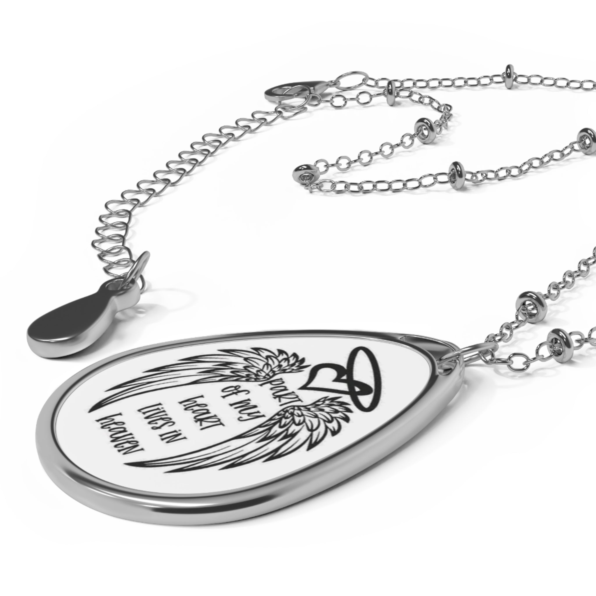 Oval Memorial Necklace — "Part of My Heart Lives in Heaven" Teardrop Pendant