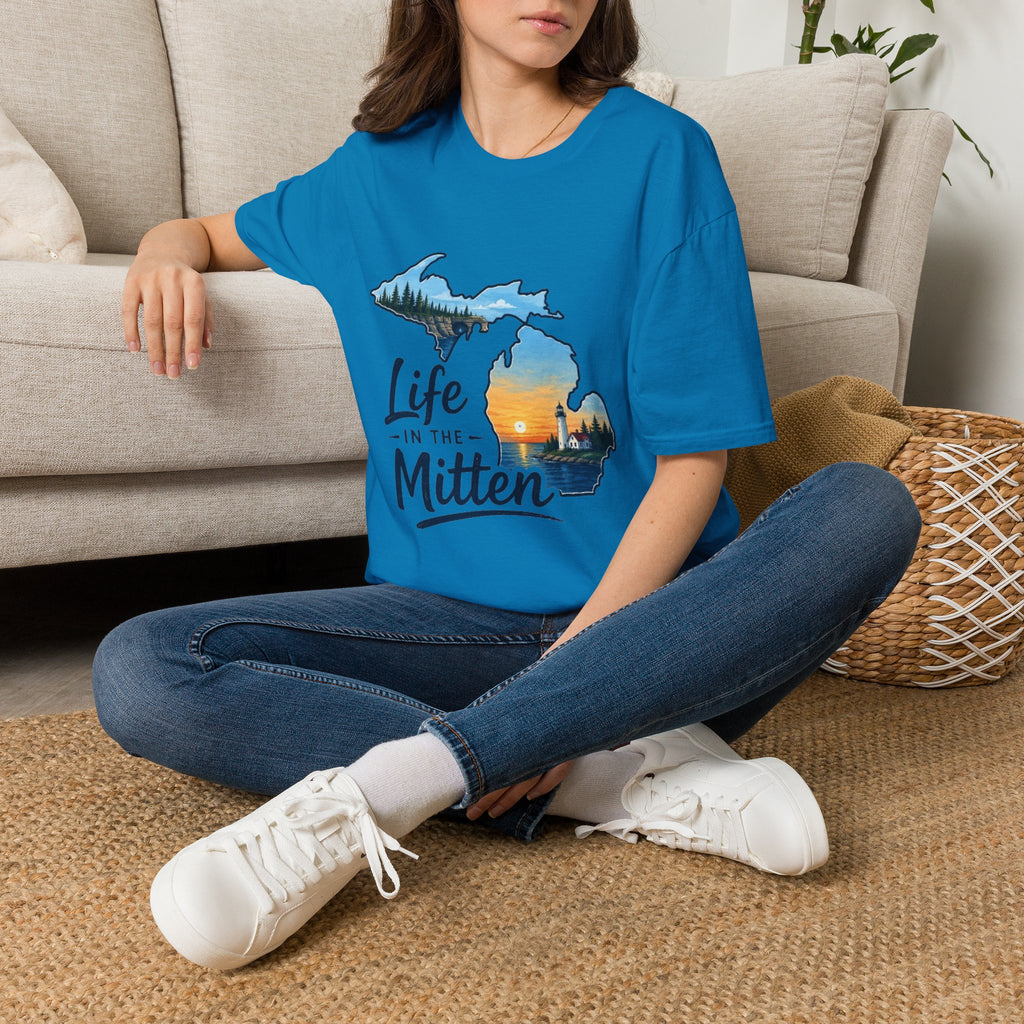 Michigan 'Life in the Mitten' T-Shirt — Scenic Upper & Lower Peninsula Sunset Tee