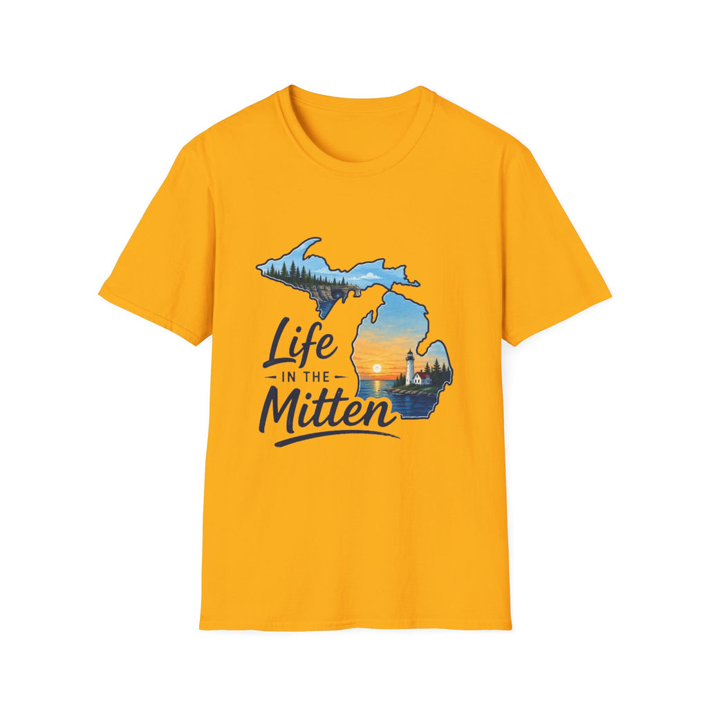Michigan 'Life in the Mitten' T-Shirt — Scenic Upper & Lower Peninsula Sunset Tee