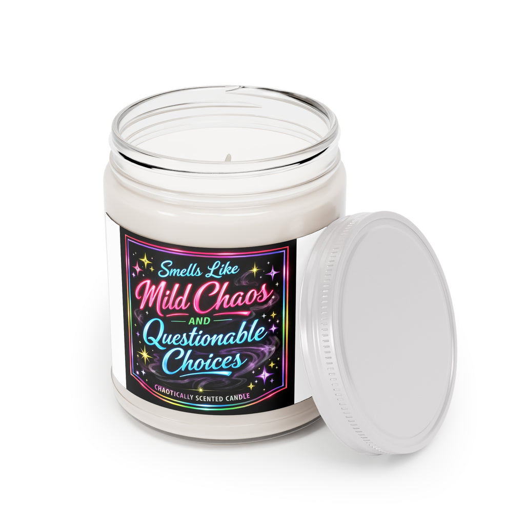 Mild Chaos & Questionable Choices Soy Candle — 9oz Scented Jar with White Lid