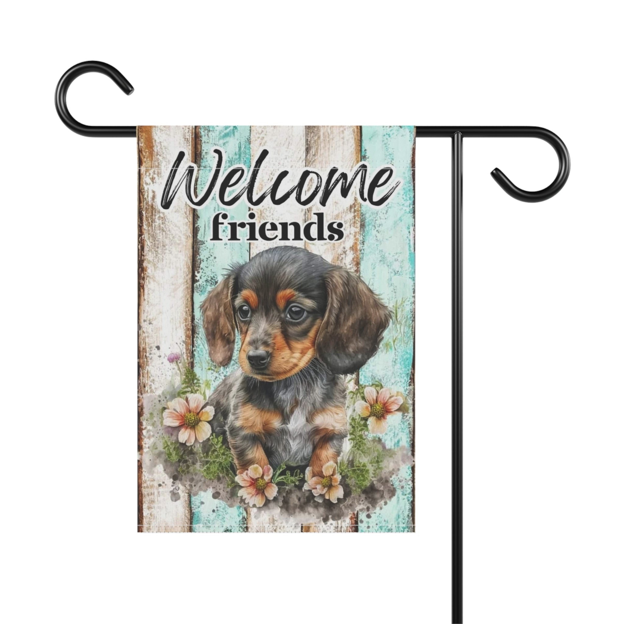 Welcome Friends Dachshund Garden Flag — Cute Puppy Outdoor Welcome Banner