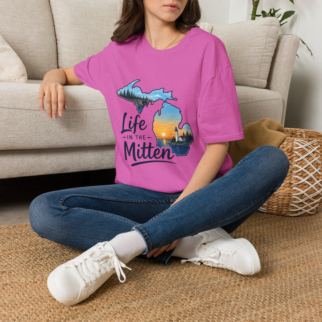 Michigan 'Life in the Mitten' T-Shirt — Scenic Upper & Lower Peninsula Sunset Tee