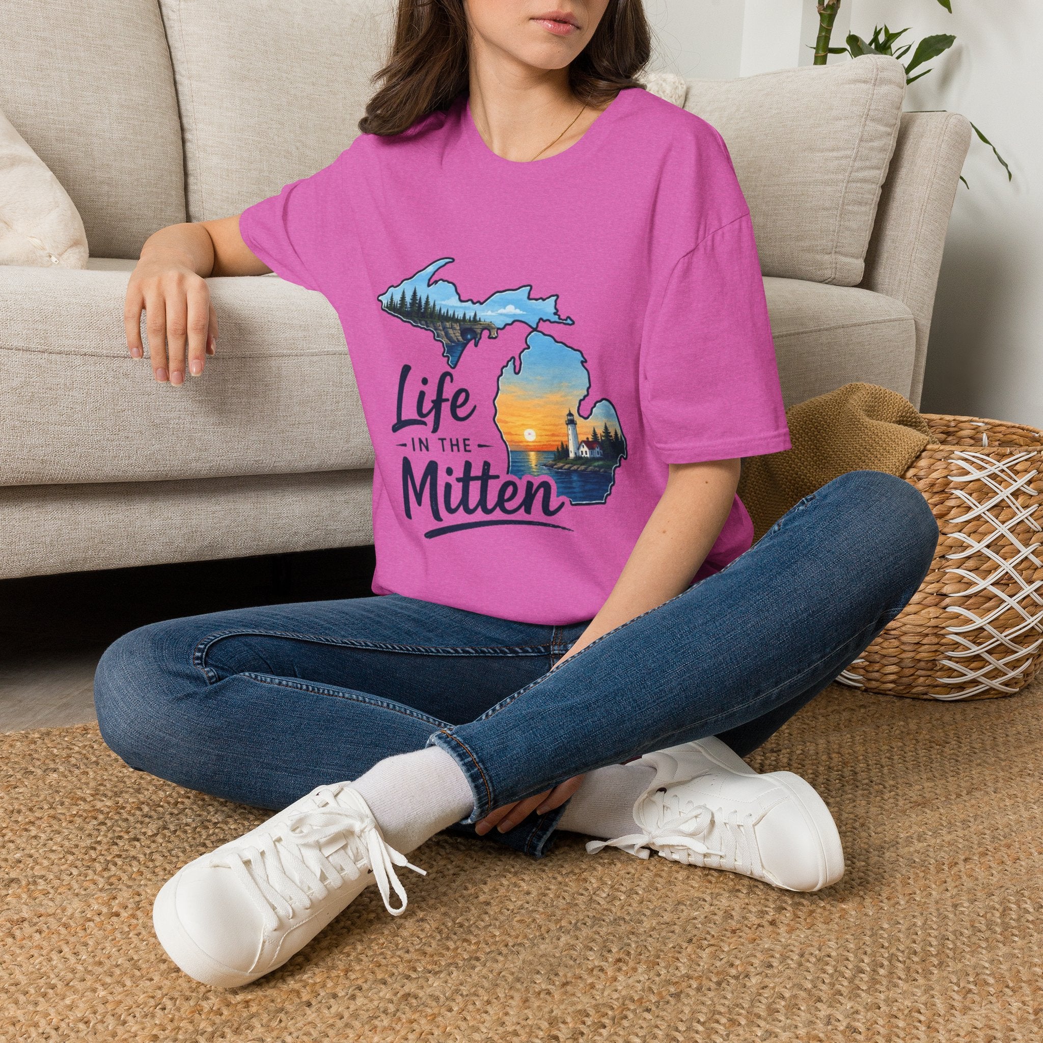 Michigan 'Life in the Mitten' T-Shirt — Scenic Upper & Lower Peninsula Sunset Tee