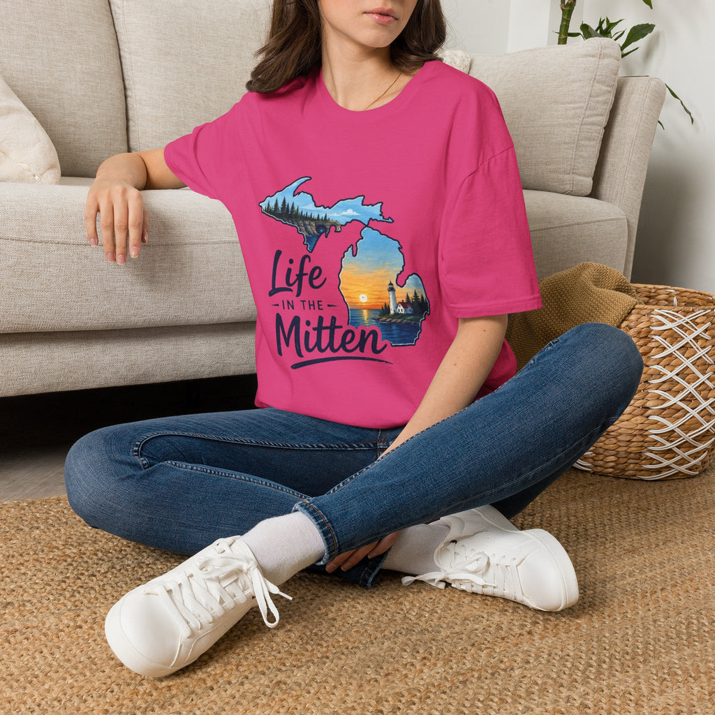 Michigan 'Life in the Mitten' T-Shirt — Scenic Upper & Lower Peninsula Sunset Tee