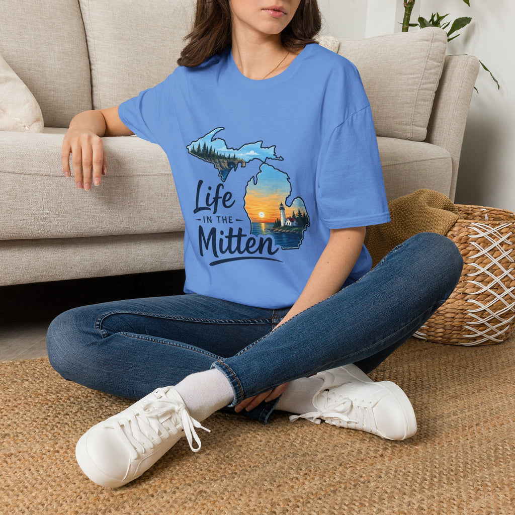 Michigan 'Life in the Mitten' T-Shirt — Scenic Upper & Lower Peninsula Sunset Tee