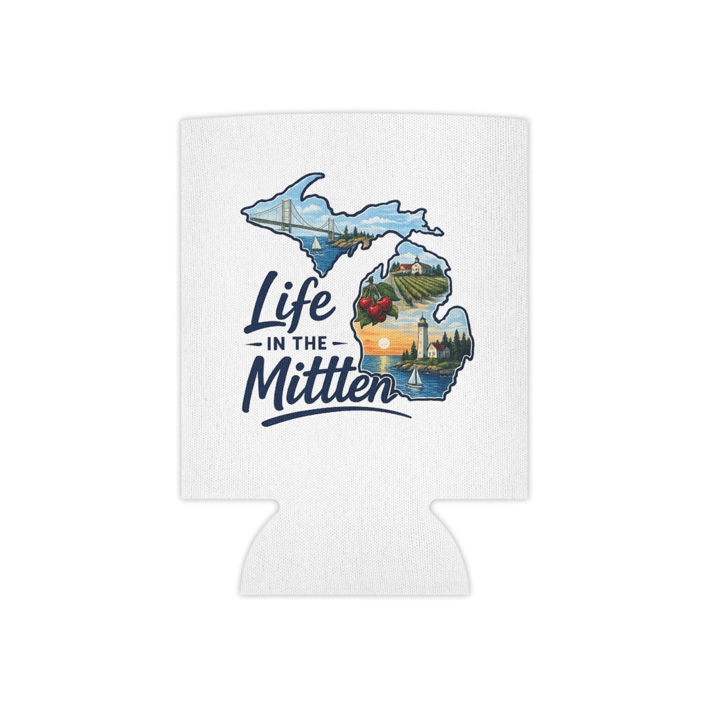 Life in the Mitten Can Cooler — Michigan State Map Beverage Koozie