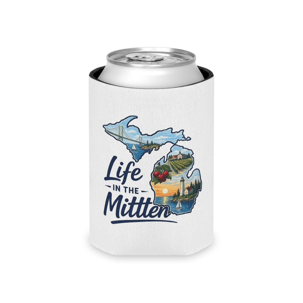 Life in the Mitten Can Cooler — Michigan State Map Beverage Koozie